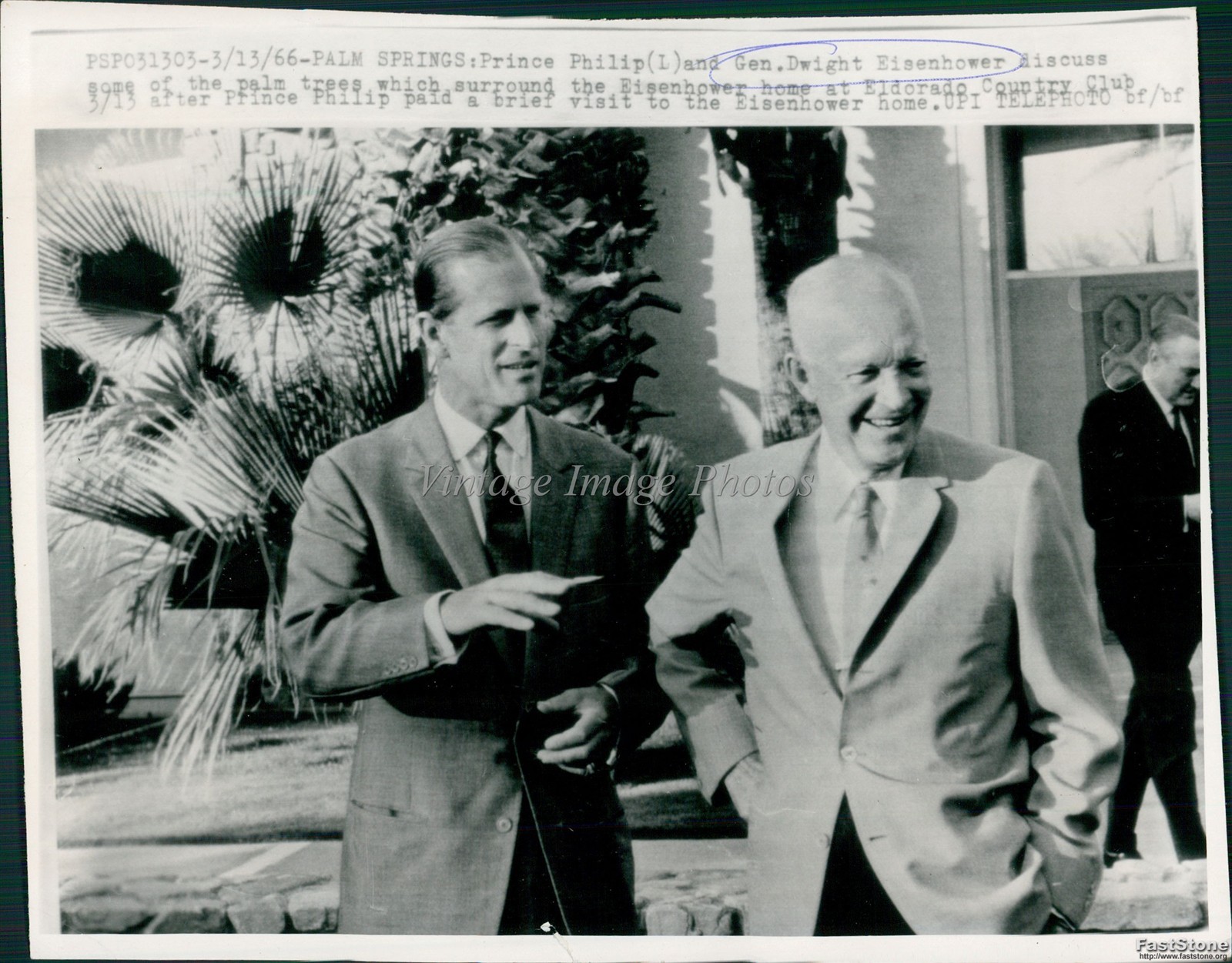 1966 Dwight Eisenhower Prince Philip Palm Springs Fl Visit Wirephoto 6x8