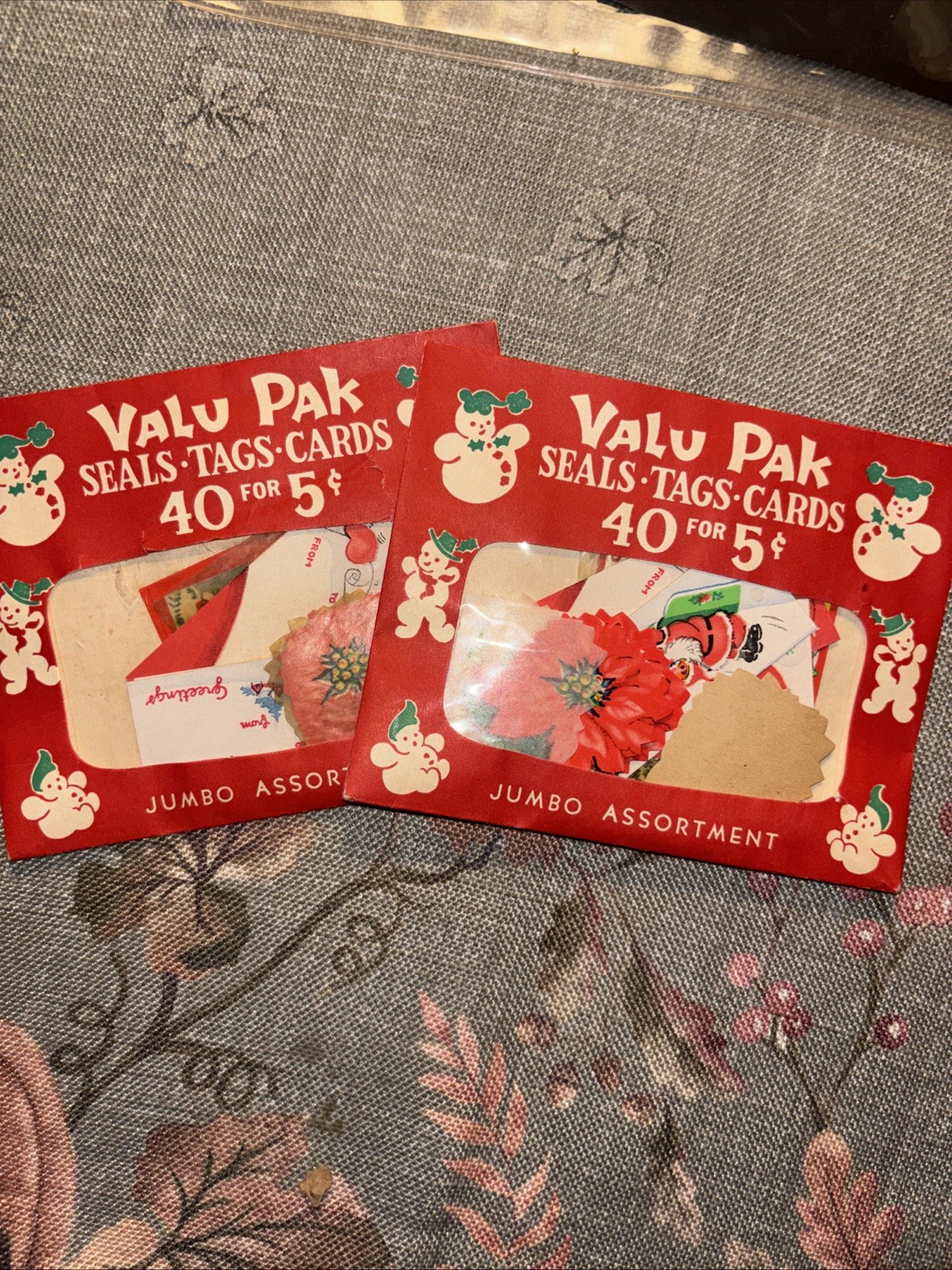 Two Vintage DENNISON Jumbo Asst CHRISTMAS Valu Pak SEALS TAGS CARDS USA
