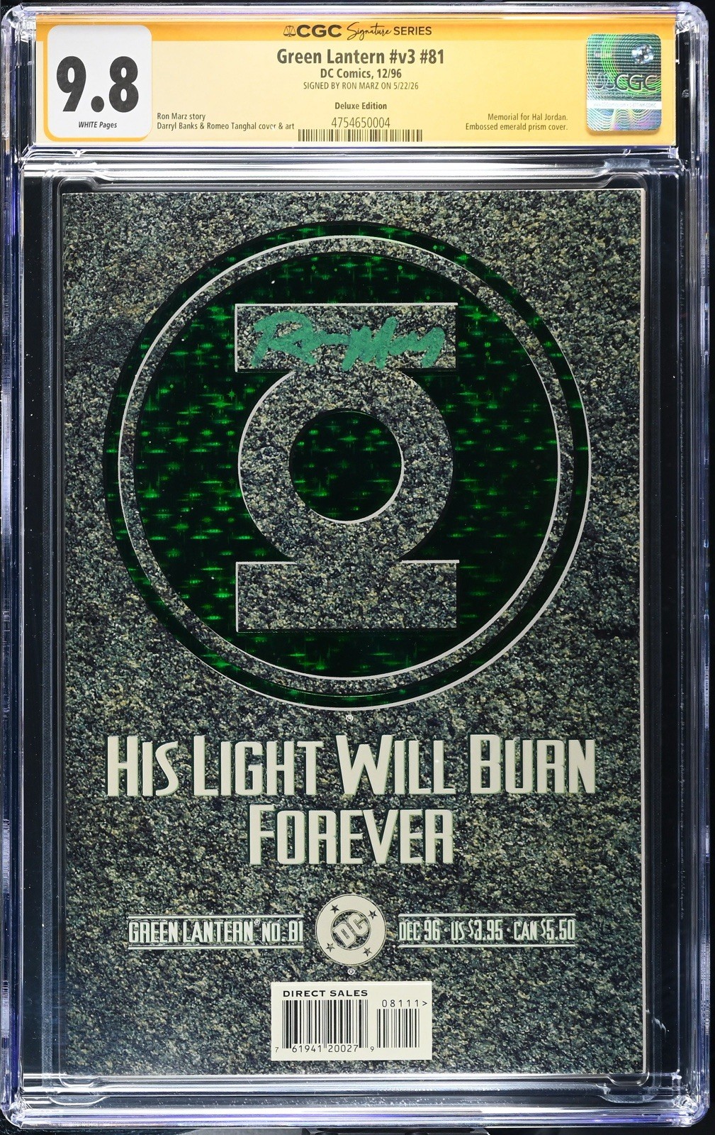 Green Lantern 81 Cgc 9.8 SS Signed Signature Series Ron Marz 1996 