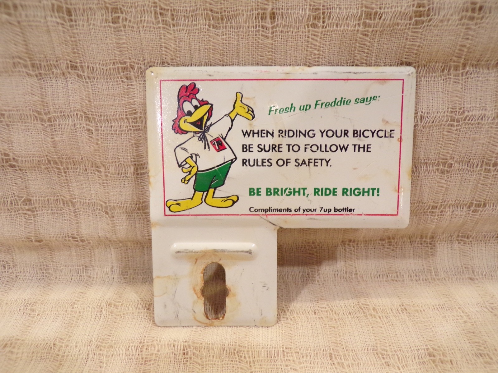 Vintage Fresh-Up Freddie 7UP Seven UP Soda Advertising Bike License Plate Topper
