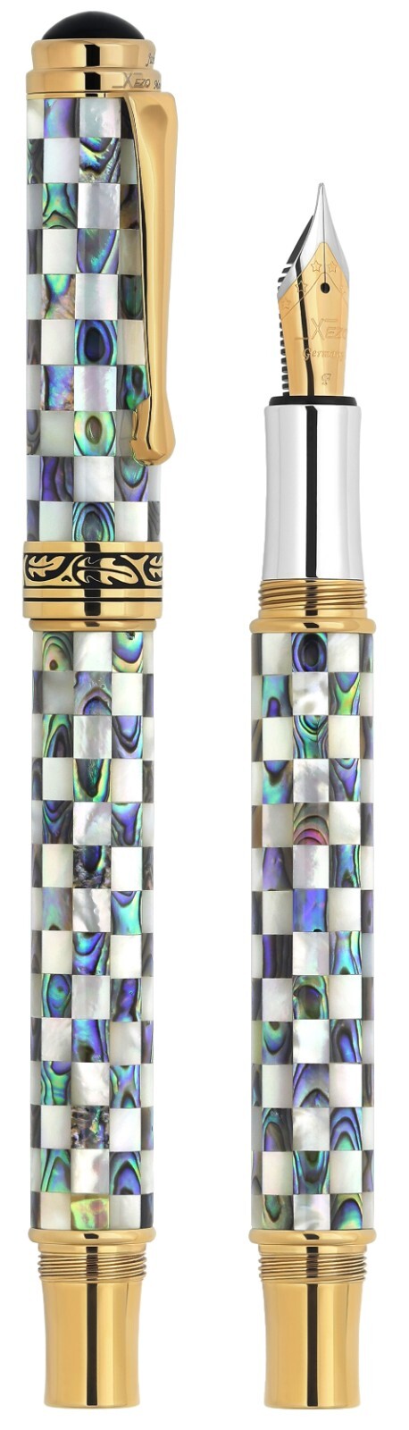 Xezo Maestro Jubilee Abalone/White MOP Fine Fountain Pen, 18K Gold Plated.