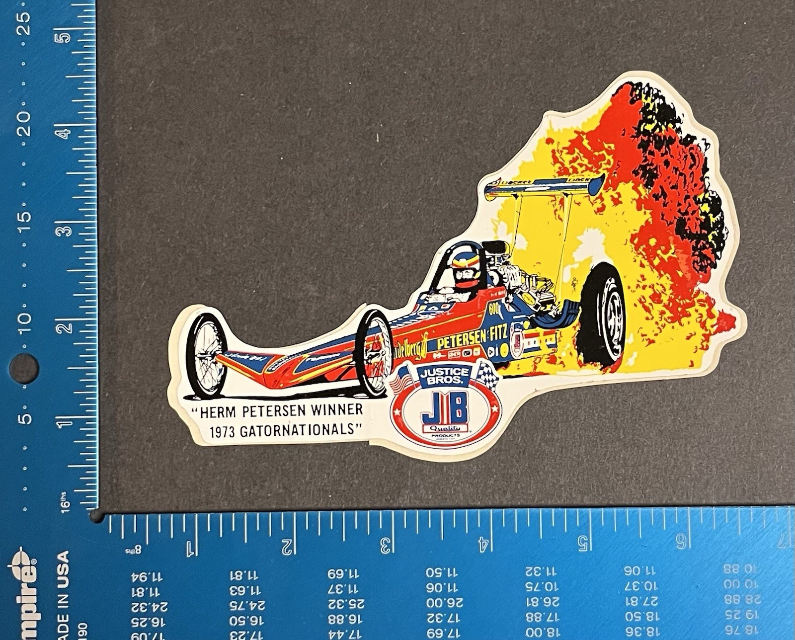 Original Vintage Justice Bros Racing Decal Sticker NHRA Herm Petersen Dragster