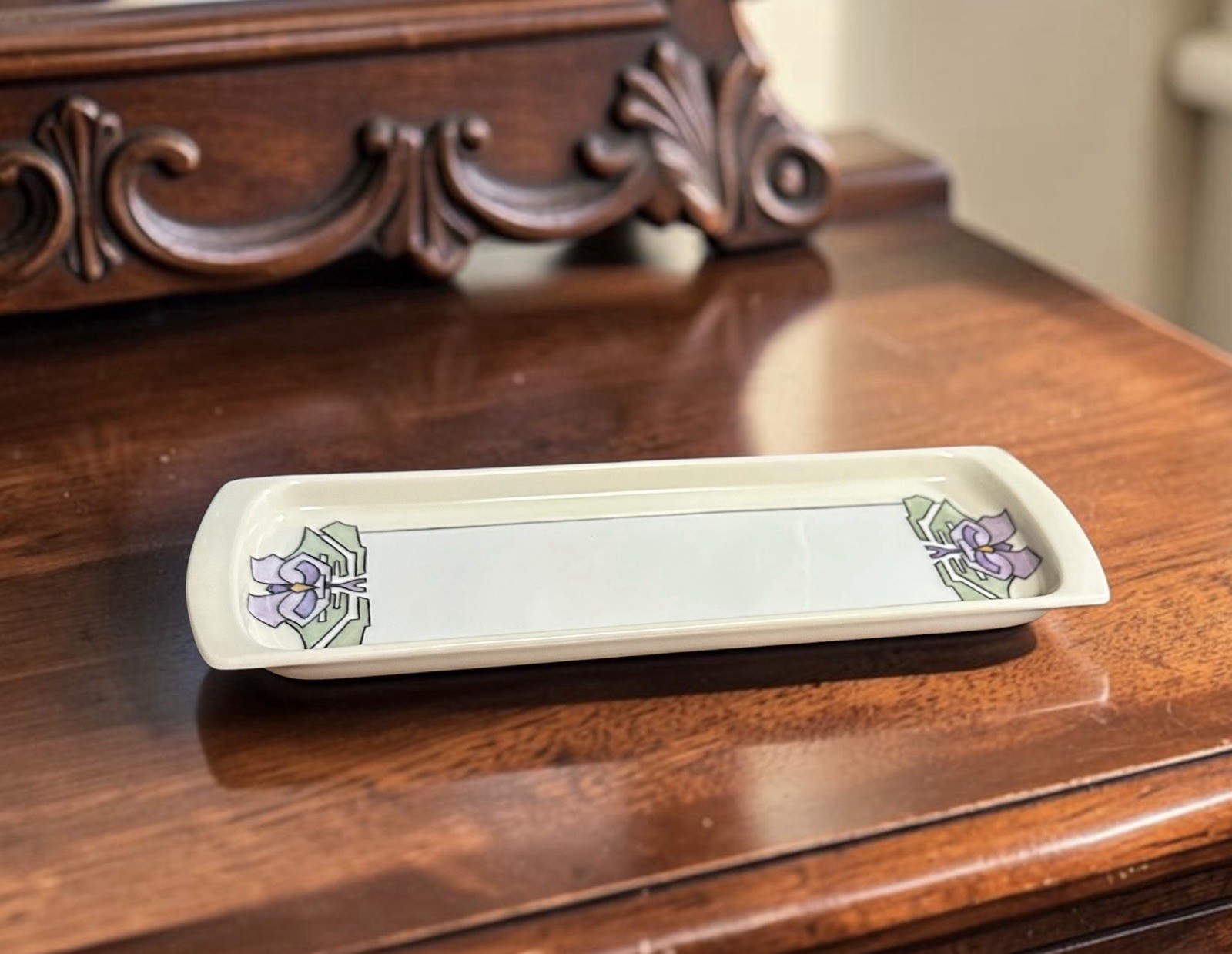 Antique MZ Austria Porcelain Tray Hand Painted Iris Art Nouveau 1913 Signed