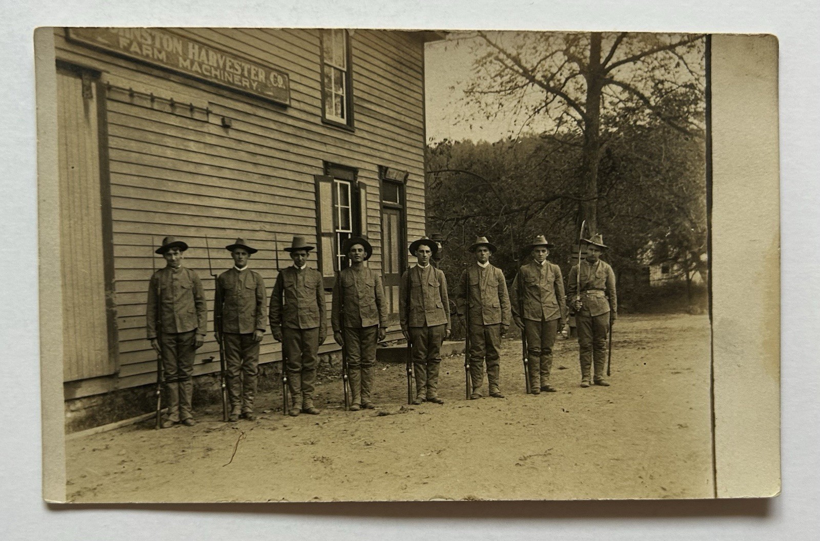 Reynolds PA Johnston Harvester Co Militia Soldiers RPPC 1910 Postcard P4