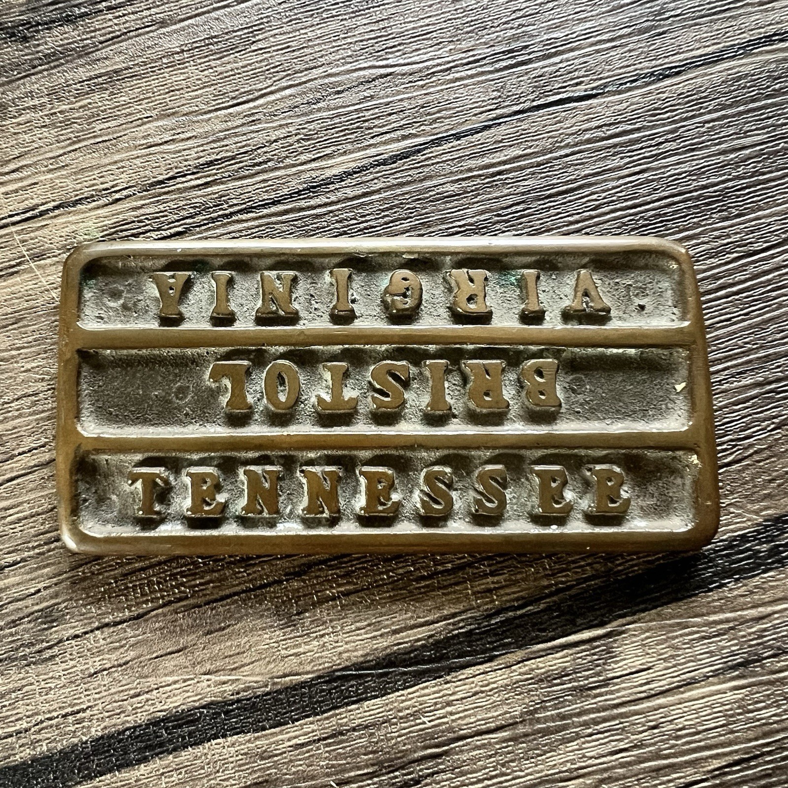 VTG Brass Bristol TN VA State Line Plaque Street Marker Souvenir Paperweight