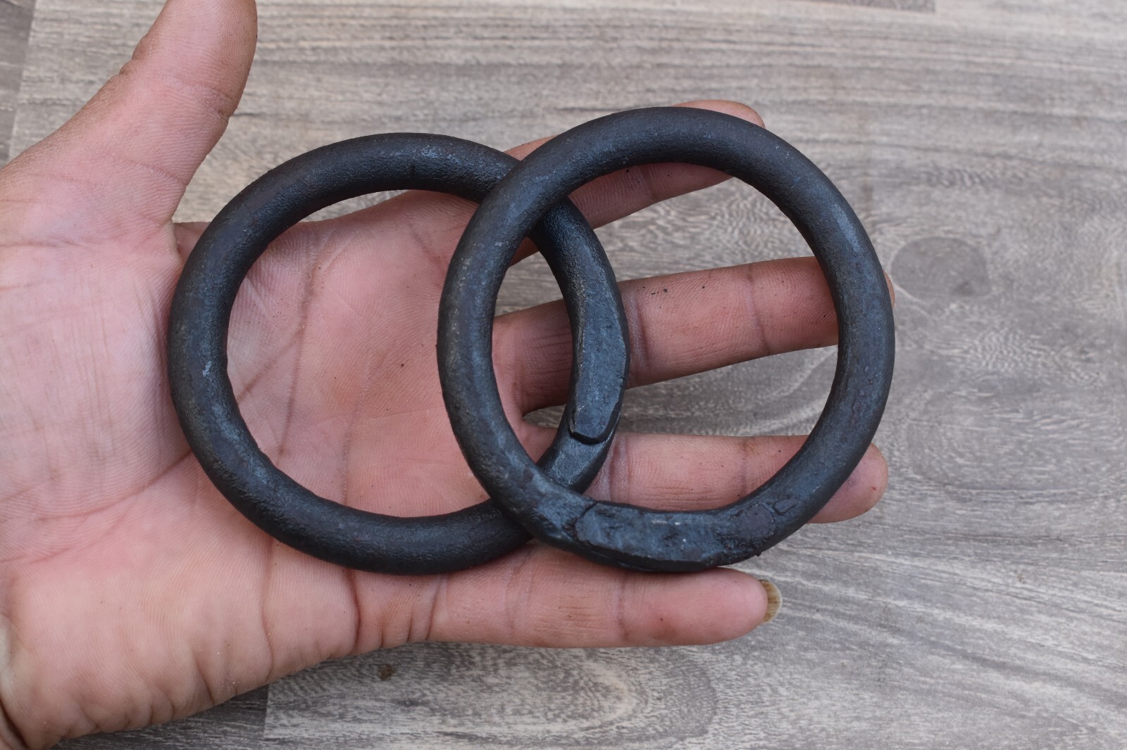 Vintage horse iron tie hitching post ring hand forged barn 2 pcs