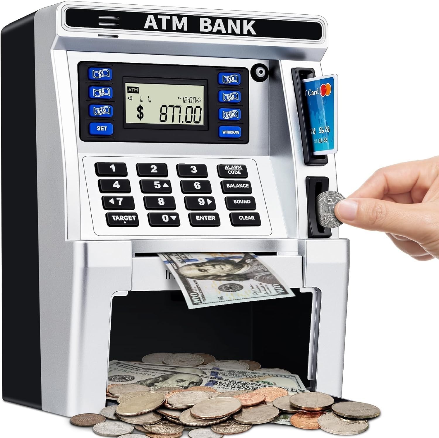 ATM Piggy Bank for Kids, ATM Machine for Real Money with Debit Card, Bill Feeder ATM Piggy Bank for Kids, ATM Machine for Real Money with Debit Card, Bill Feeder