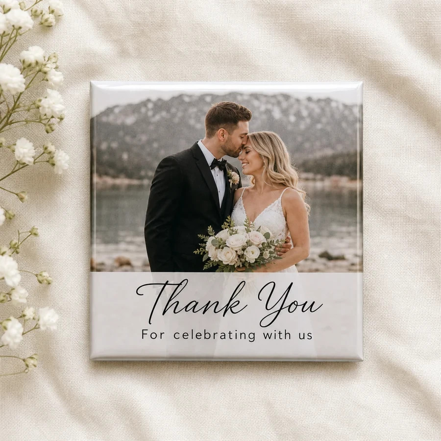 Personalized Wedding Thank You Photo Magnet Custom Names Date 2x2 Favor