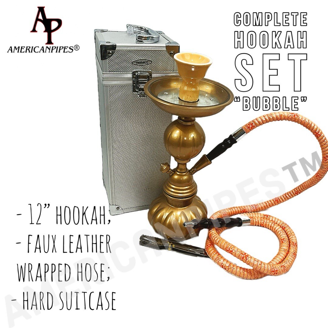 INHALE®️12 INCH 1 HOSE SMALL BUBBLE HOOKAH (in Golden Color) IN A HARD SUITCASE