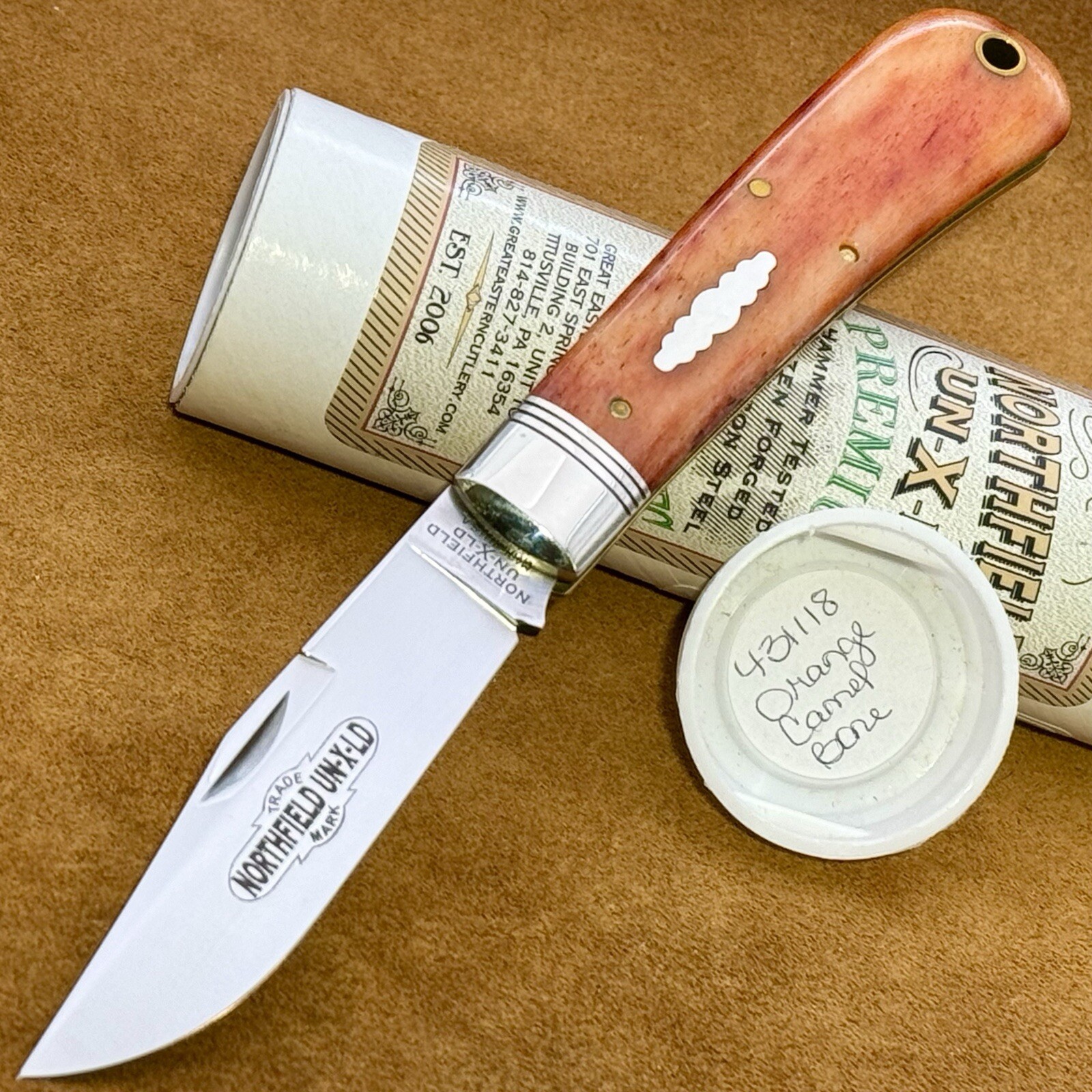 ✨Great Eastern Cutlery GEC Northfield 43 Orange Bone Oregon Trapper Knife 431118