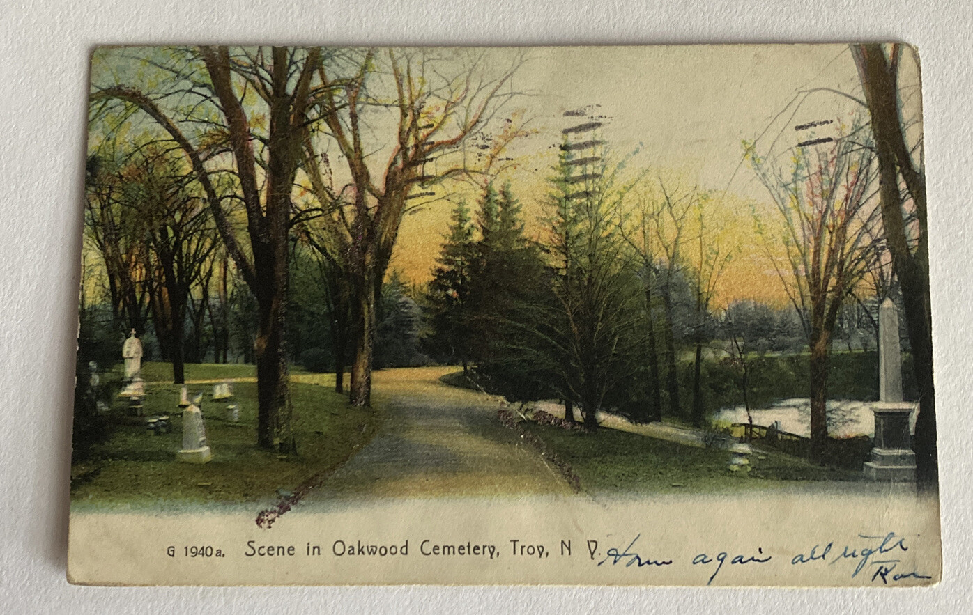 Vintage UDB Postcard c1906 ~ Scene in Oakwood Cemetery ~ Troy, New York NY