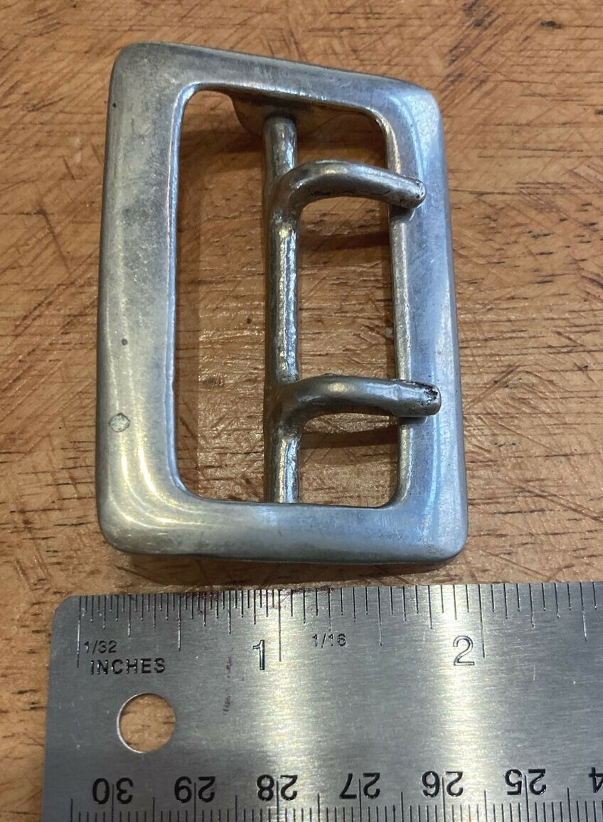 Vintage Military Nickel Plated Brass Double Prong Buckle - 2