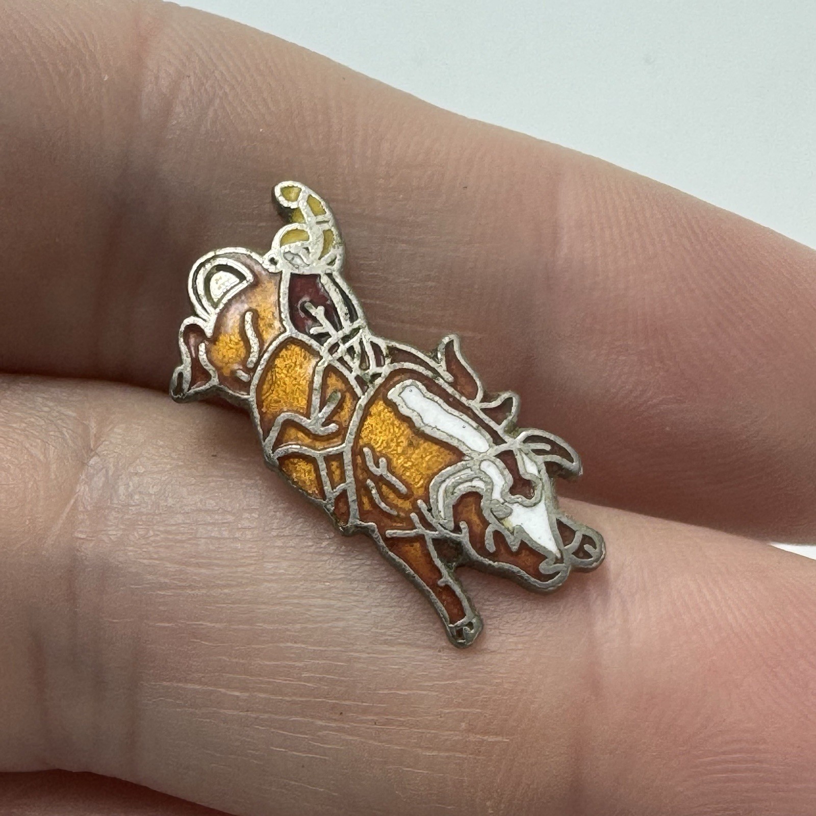 Bull Riding Rider Rodeo Lapel Pin Enamel Vintage Animal Cowboy