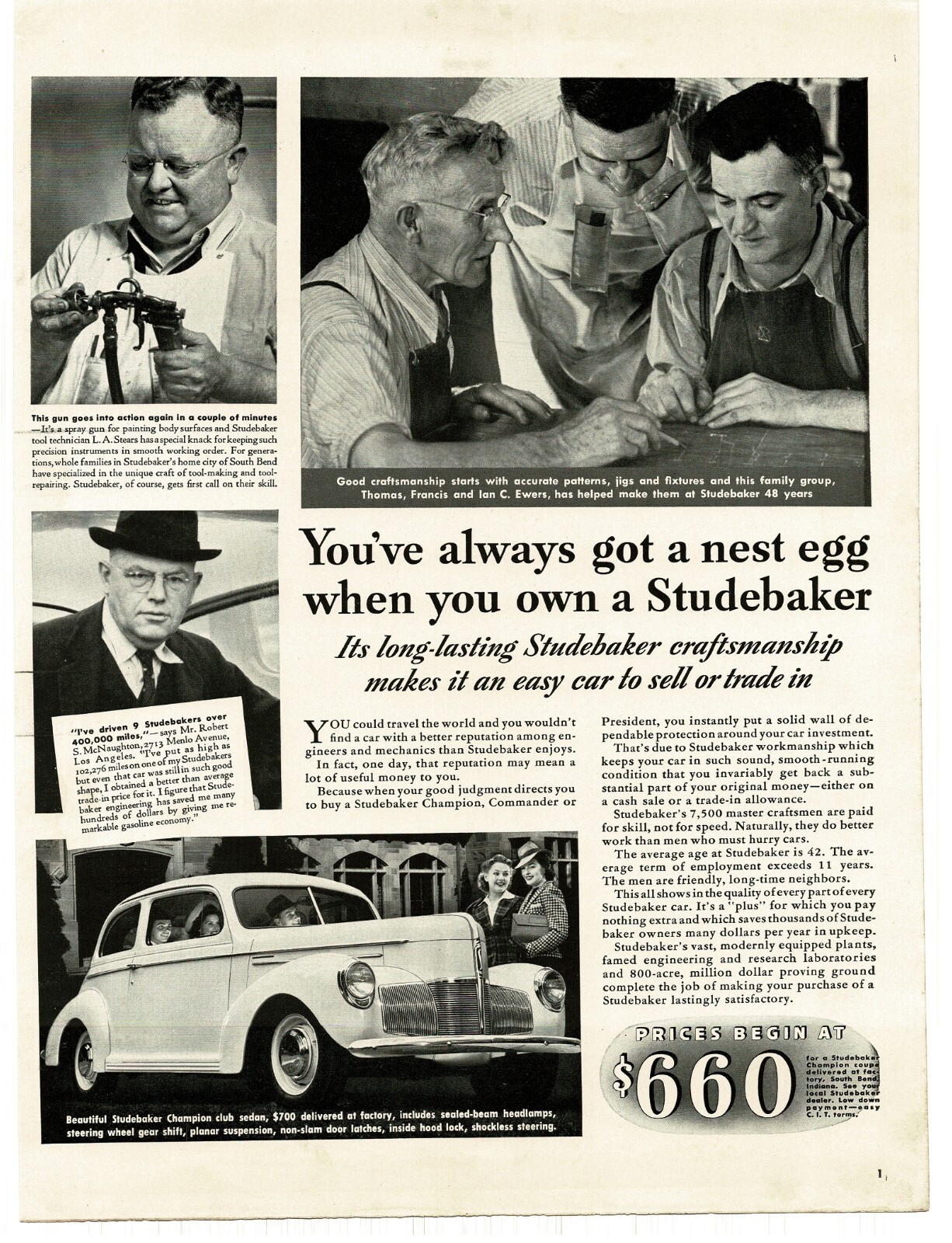 1940 Studebaker Champion Club Sedan employee pictures Vintage Print Ad 2