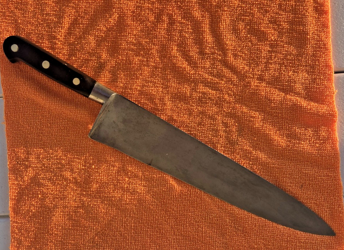 Vintage Sabatier 12” Carbon Steel Chef Knife France Forged Integral Bolster Vintage Sabatier 12” Carbon Steel Chef Knife France Forged Integral Bolster