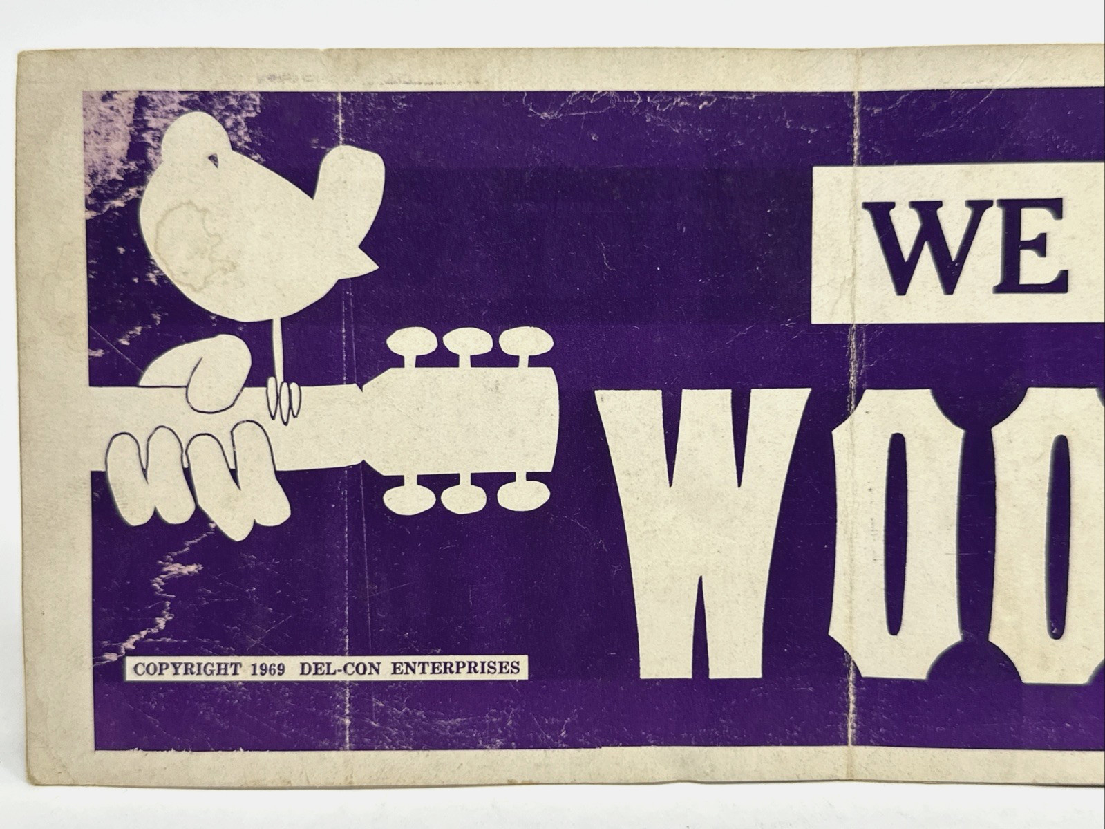 Woodstock Vtg 1969 Purple Bumper Woodstock Sticker Bird Guitar Hippie Del-Con