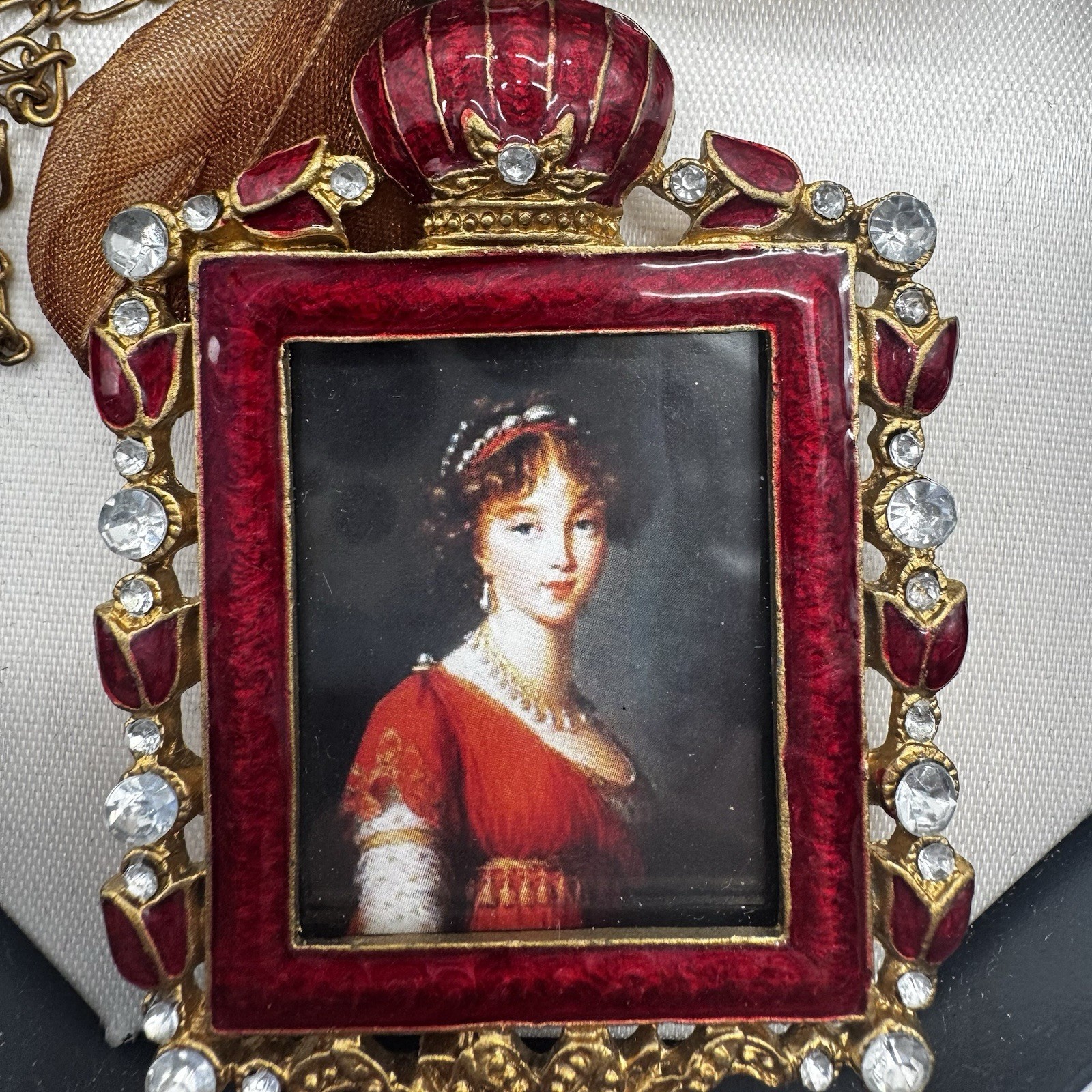 Fabergé Style Imperial Red Guilloche Enamel Mini Frame Ornament w/Box