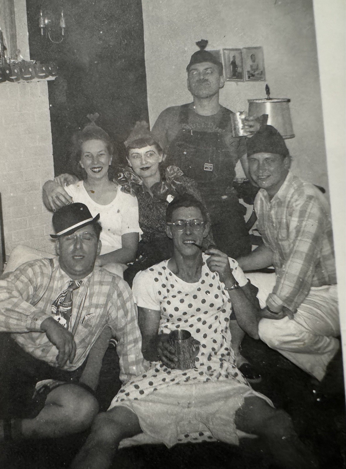 Vtg Lot Of 2 Halloween Photos-Man In Polka Dot Dress-Gay Int