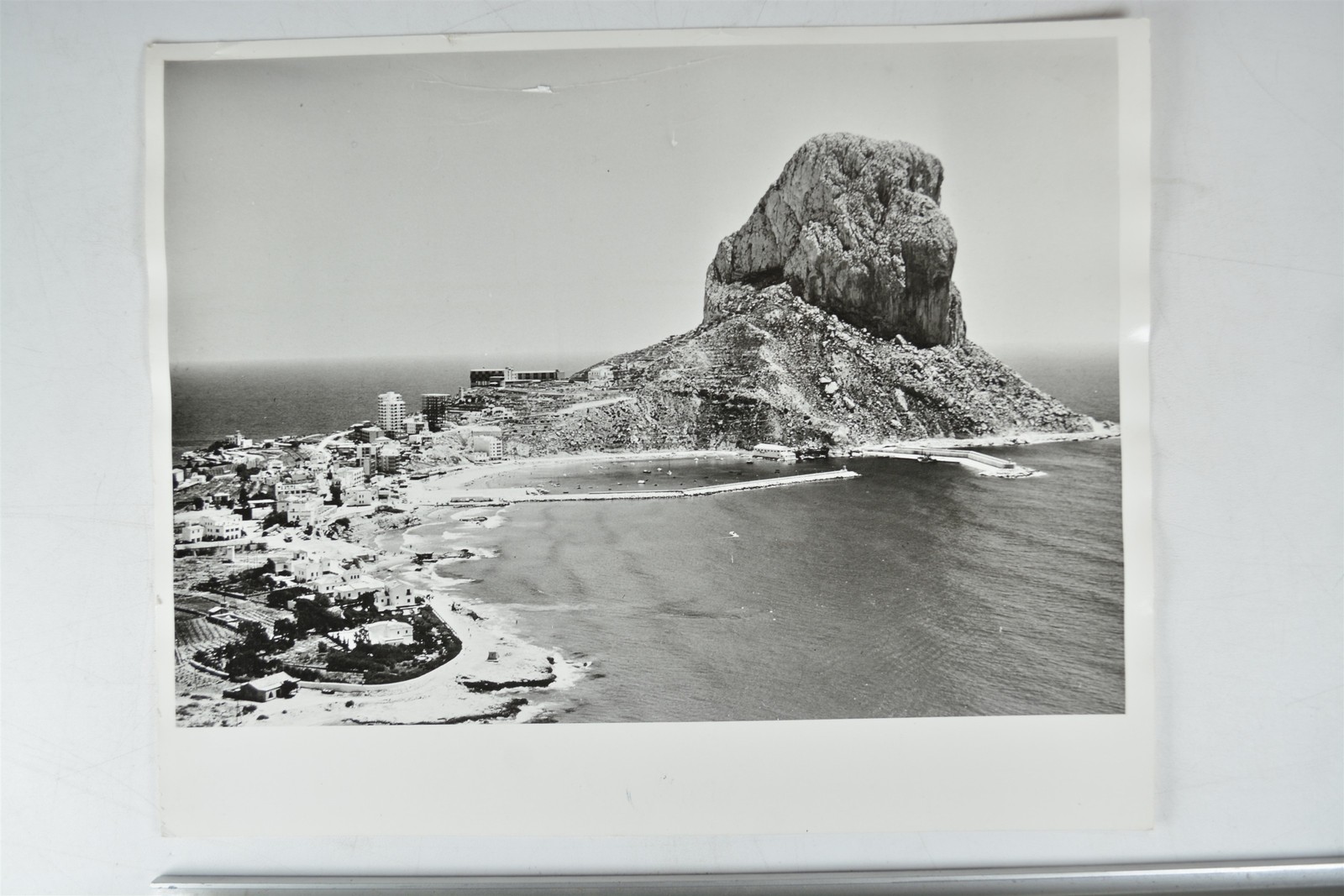Calpe Spain Penon Ifach Rock Formation Coastal Town Harbour c1960s VTG Photo