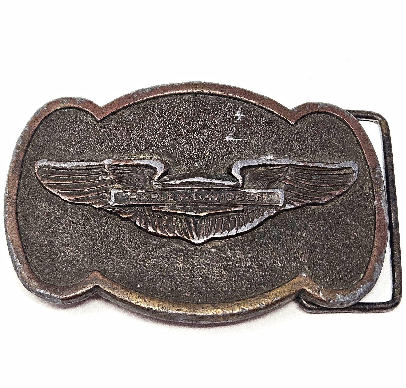 Vintage 1970s Harley-Davidson Winged Bar & Shield Brass Belt Buckle Biker 