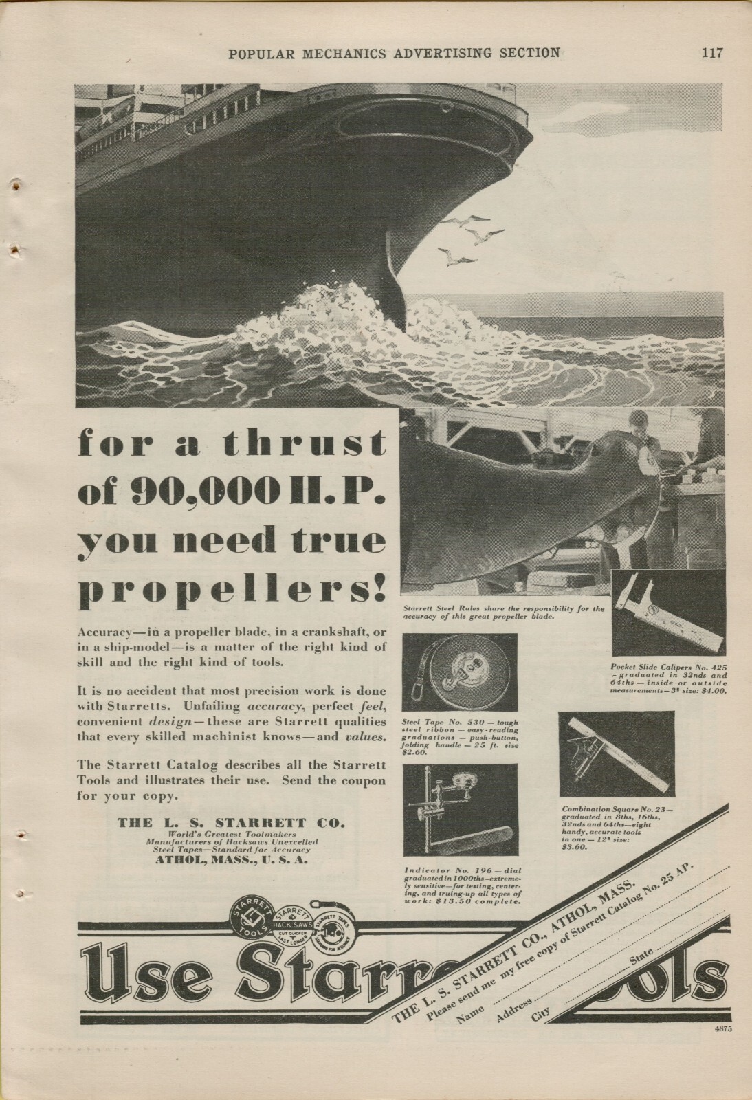 1931 L. S. Starrett Co Tools Precision 90,000 HP Propellers VINTAGE PRINT AD 1931 L. S. Starrett Co Tools Precision 90,000 HP Propellers VINTAGE PRINT AD