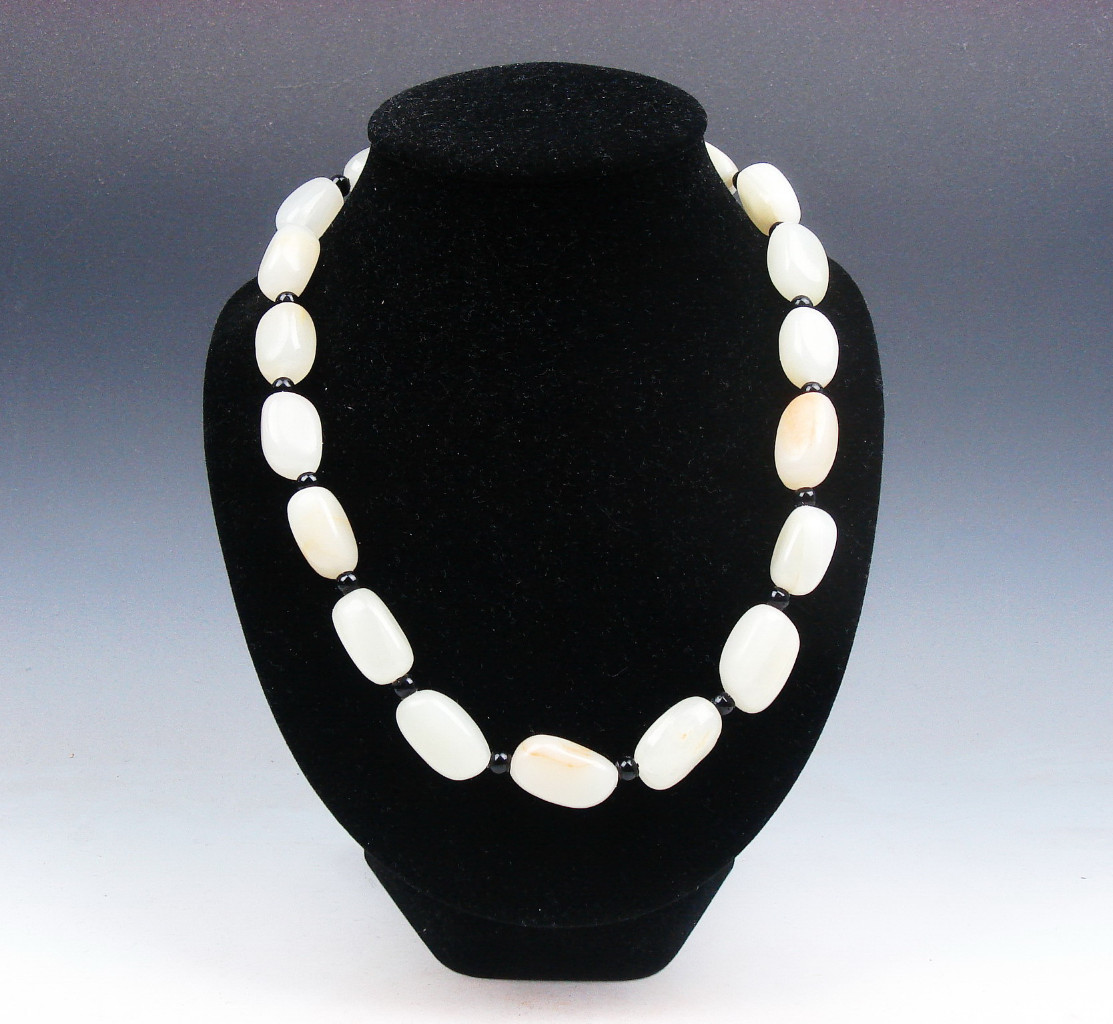 White Jade Beads Necklace 25-35cm Flexible Length 2.2cm Beads Thickness #032418