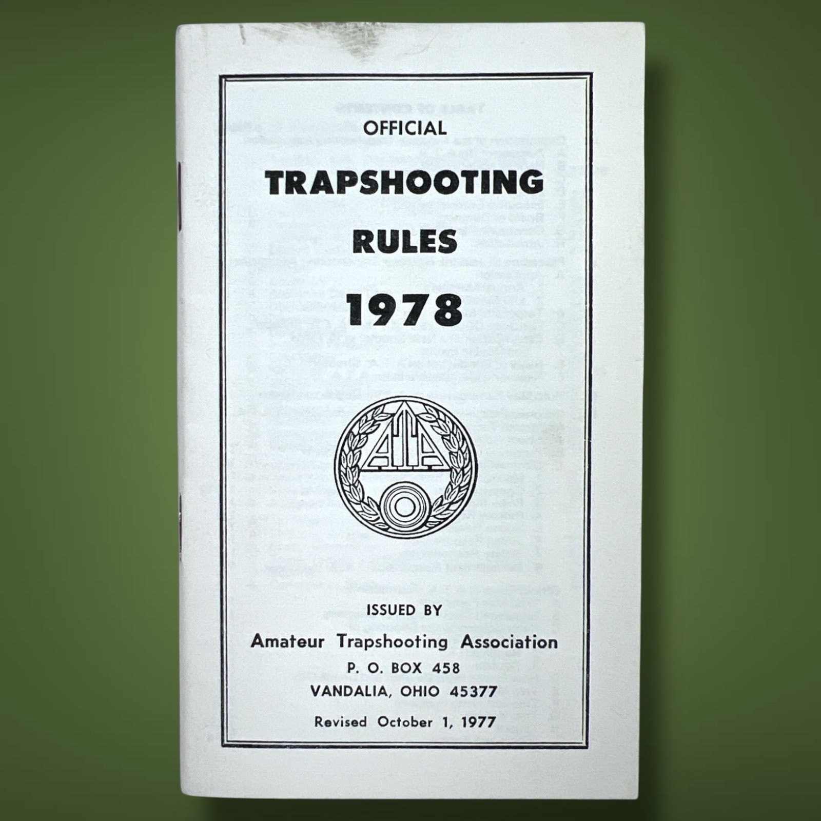 1970\'s Vintage Official Trapshooting Rules 1978 ATA Book Booklet Ephemera 1978