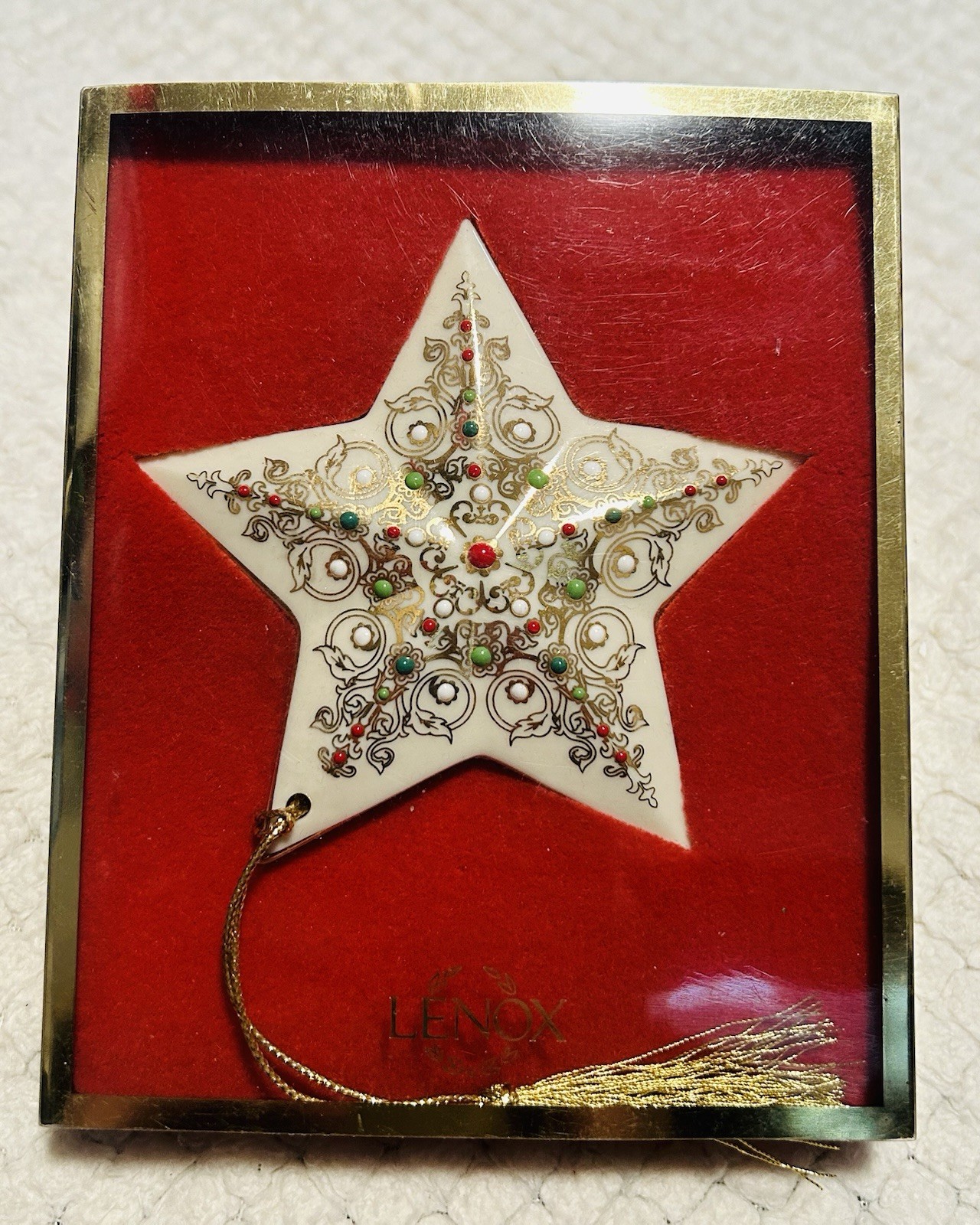 Vtg 1999 Lenox China Jewels Star Christmas Ornament Ivory Gold Boxed 6025951