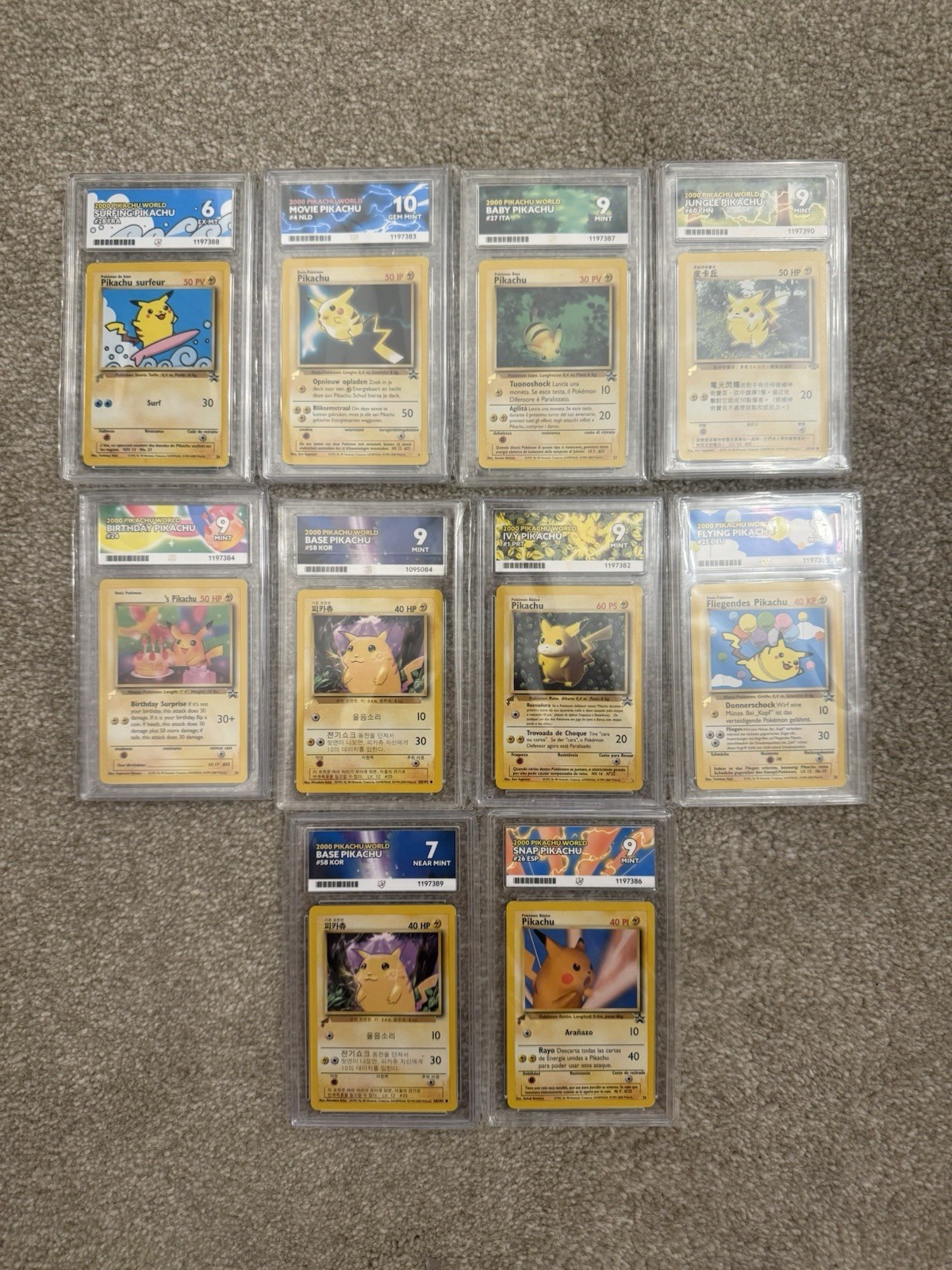 2000 Pikachu World Collection COMPLETE SET ACE Graded Pokémon WOTC x9 + Binder