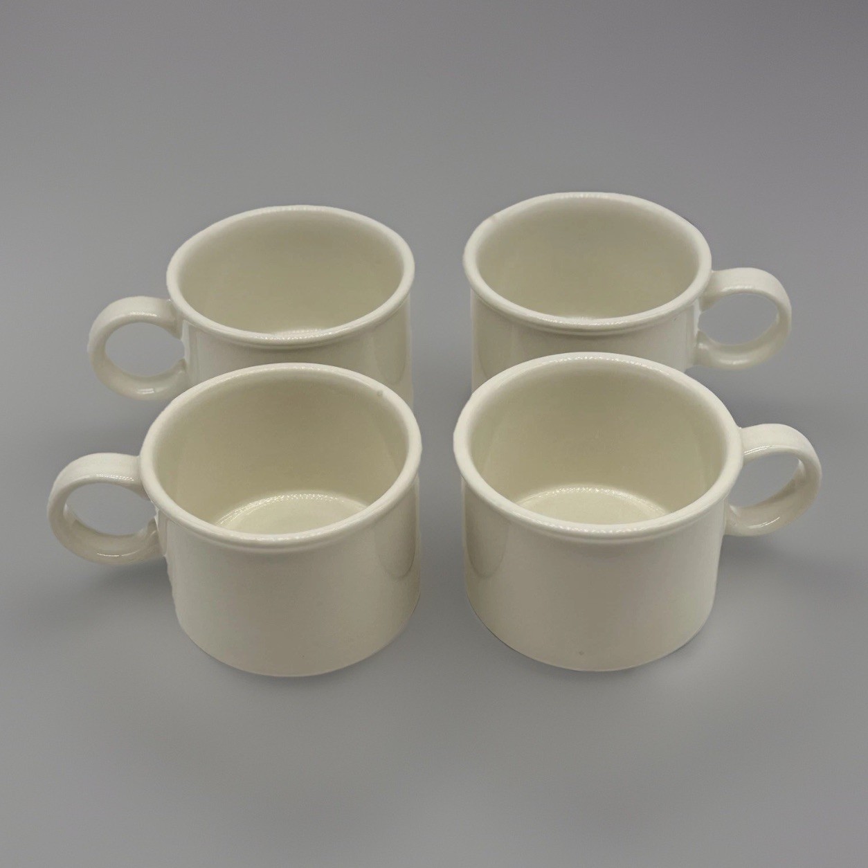 Set Of 4 WEDGWOOD MIDWINTER Stonehenge WHITE Ring Coffee Tea Mugs Cup 2.5