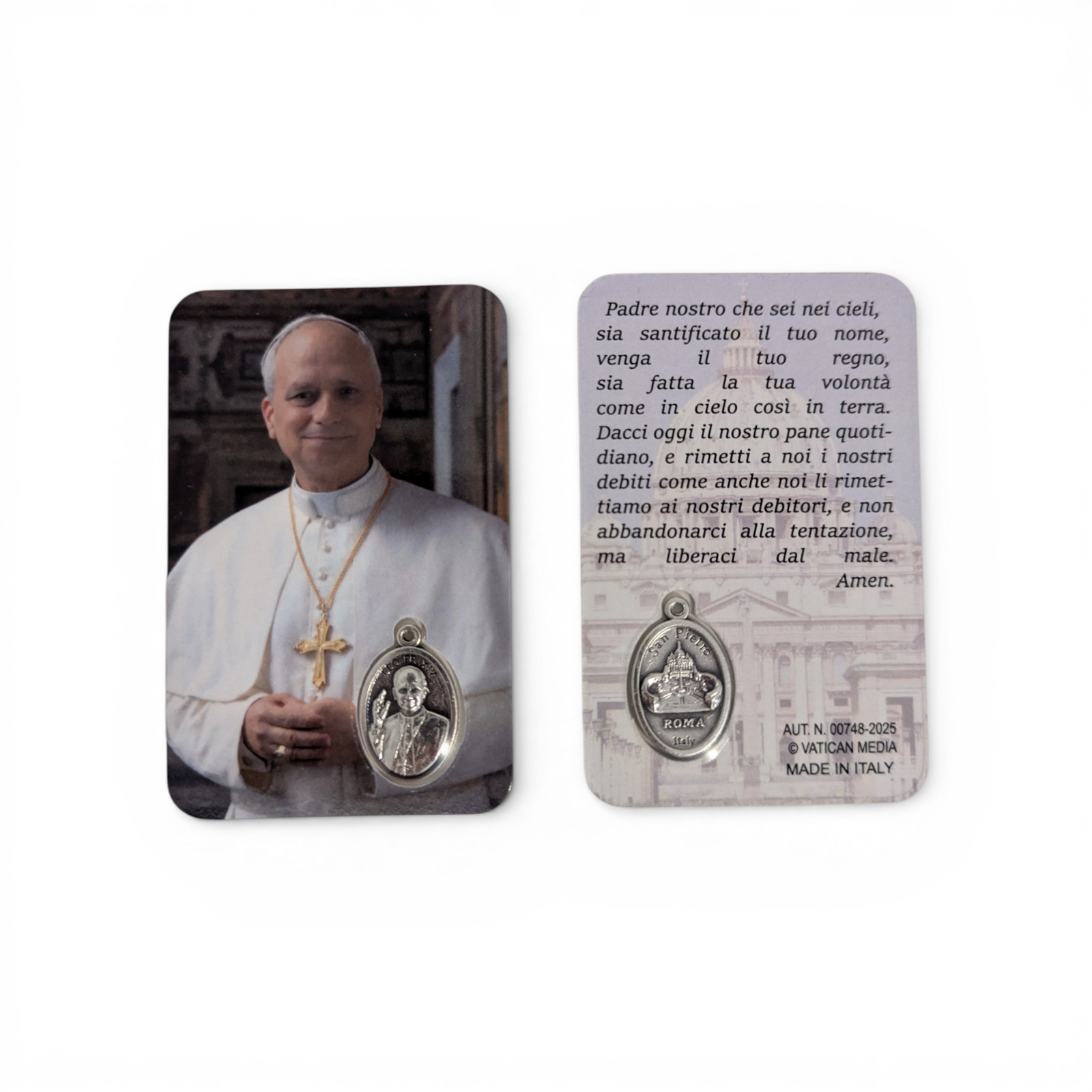 Santino Papa Leone Xiv Robert Francis Prevost Holy Card With Medal