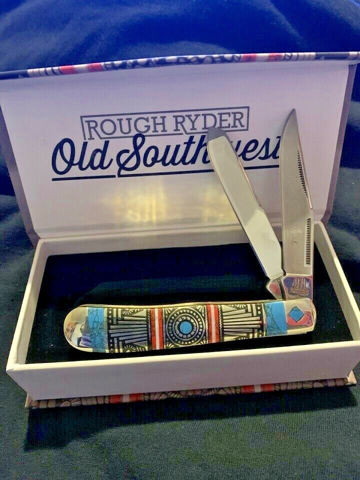 Old Southwest Pocket Knife Trapper Turquoise Handle Rough Ryder