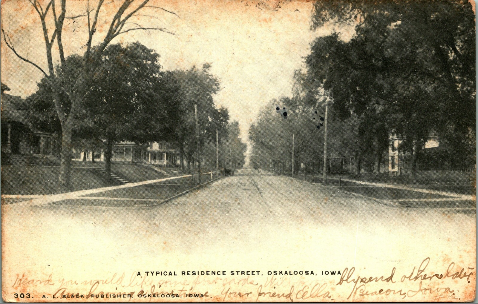 A Typical Residence Street View Oskaloosa Iowa IA 1906 UDB Postcard