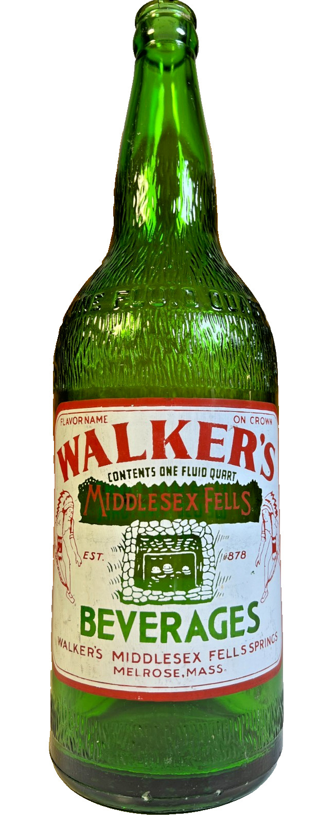 Antique Walker’s Middlesex Fells Springs Quart Bottle ACL Melrose Massachusetts
