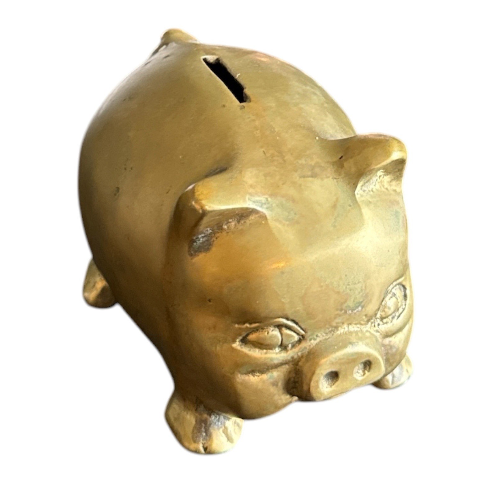 Vintage Brass Pig Piggy Bank Heavy Brass Antique MCM