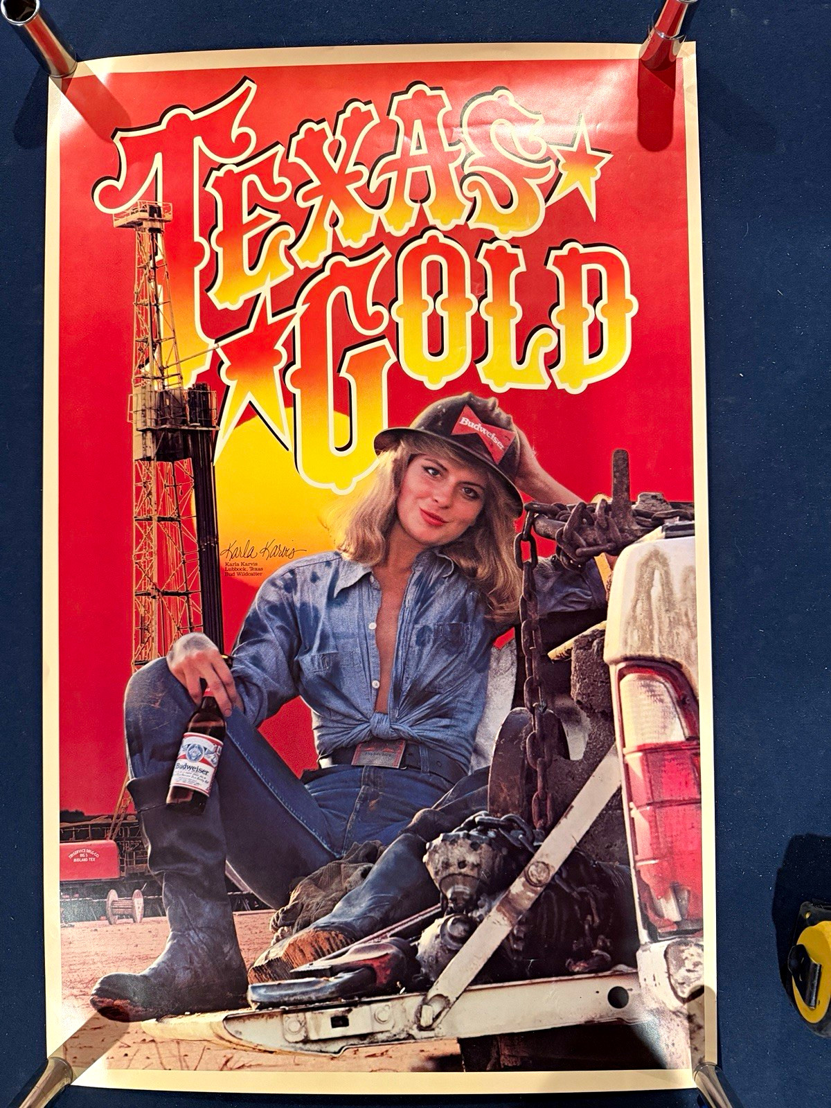 Budweiser Texas Gold Beer Advertising Poster, Woman in Cowboy Hat, Breweriana