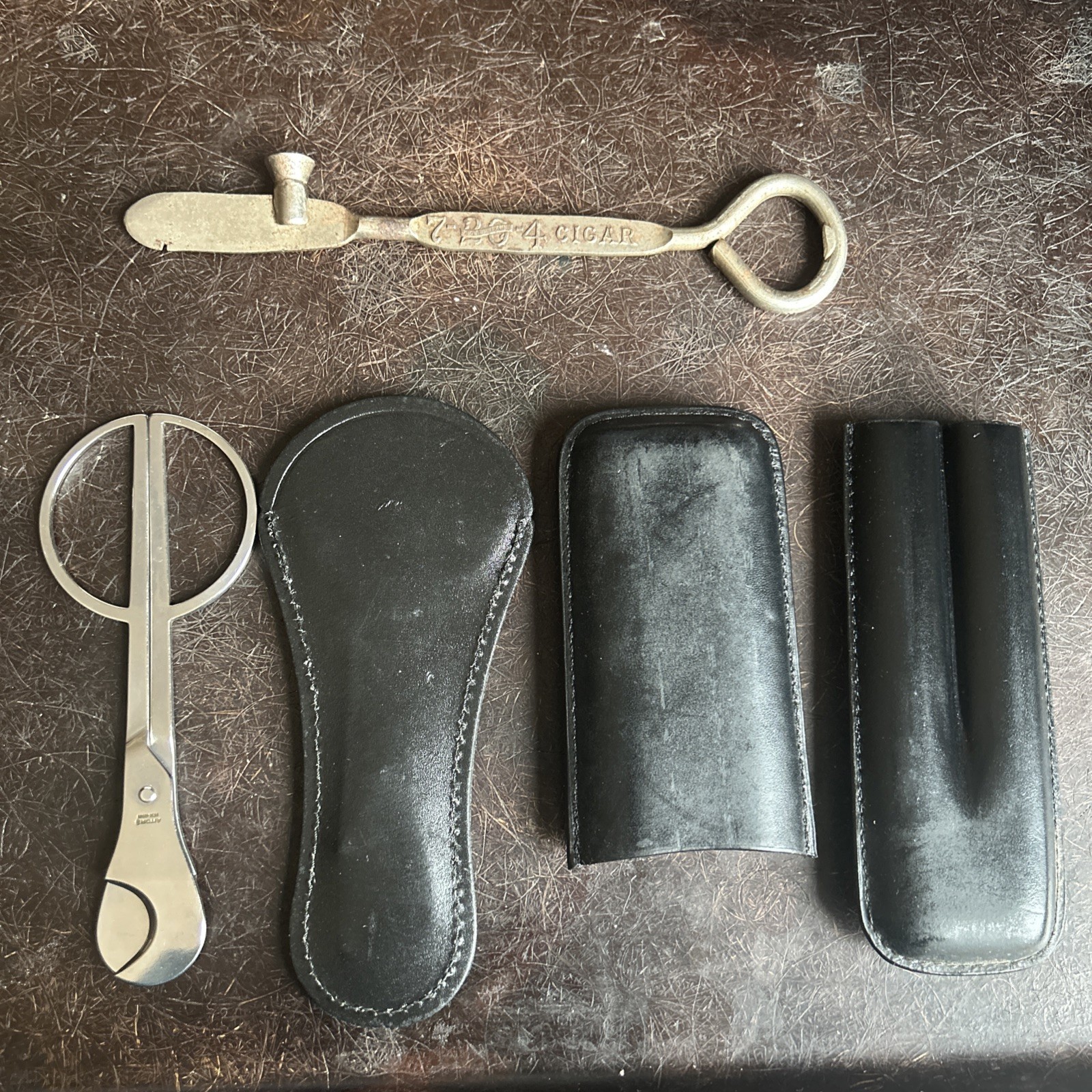ATORI Cigar Scissors,  Black Leather Cigar Holder & R.G. Sullivan’s 7-20-4 Tool