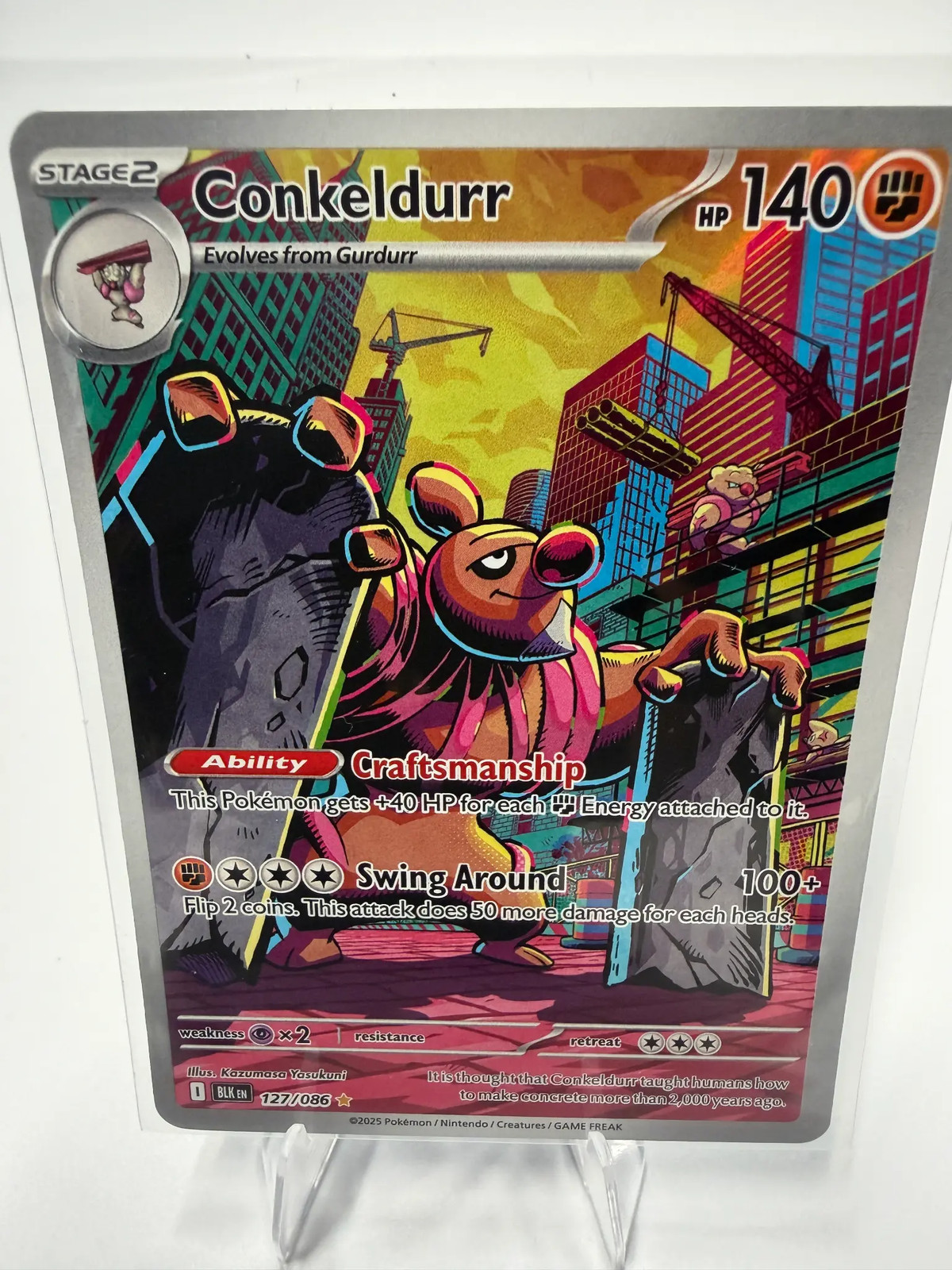 2025 Pokemon Black Bolt Conkeldurr 127/086 Illustration Rare 2025 Pokemon Black Bolt Conkeldurr 127/086 Illustration Rare