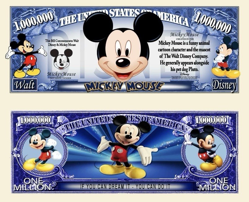 40 Pack Disney’s Mickey Mouse Dollars 1 Million Collectible Novelty Money