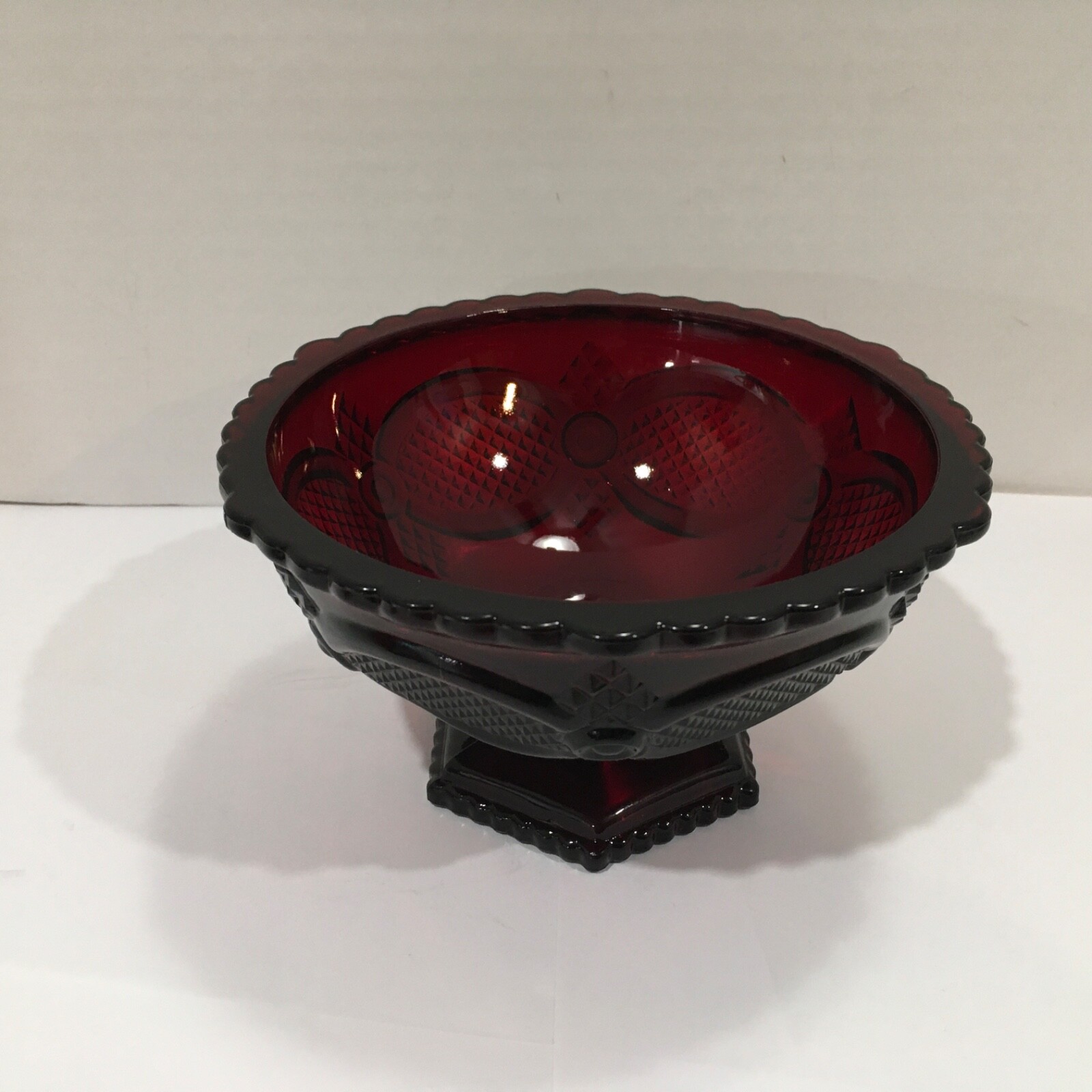 AVON Cape Cod Ruby Red Glass Footed Candy Dish  6\