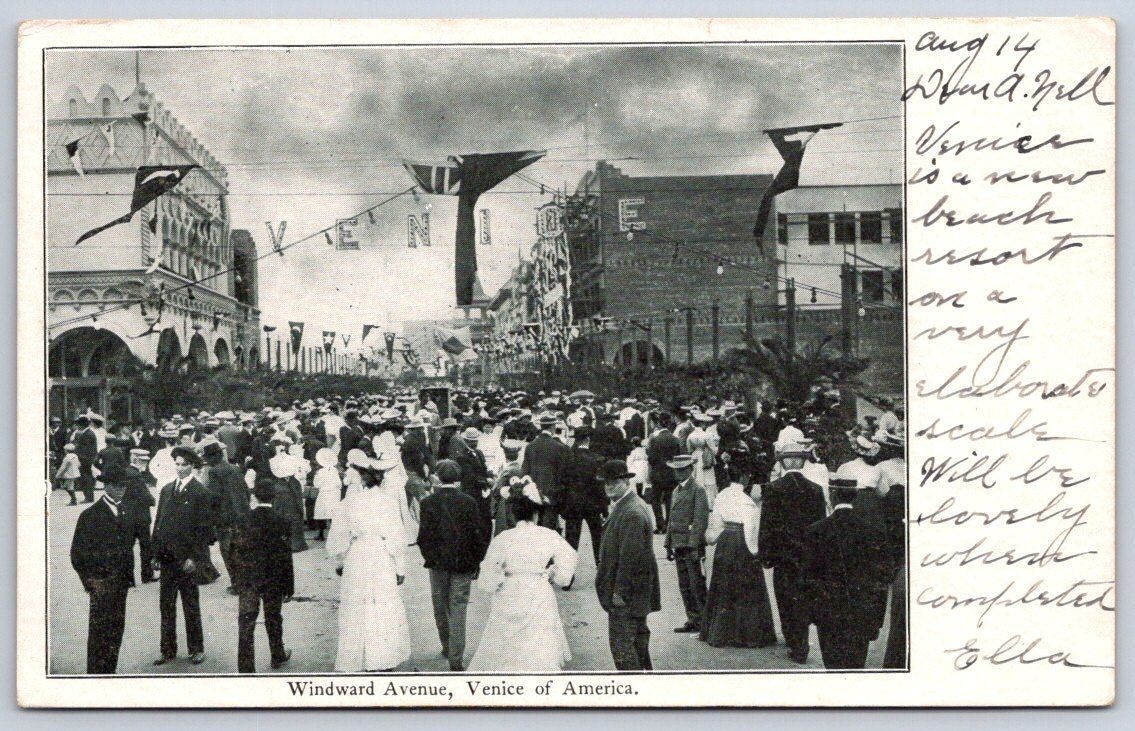 Antique California Postcard VENICE Windward Avenue Crowd 1905