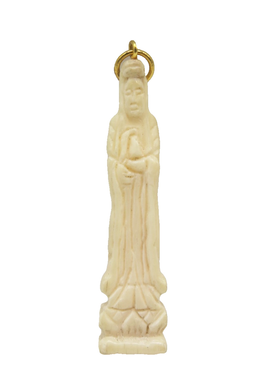 VTG Hand Carved Nga Gae Kwan yin Guanyin Pendant Buddhist Goddess 18K Gold Ring