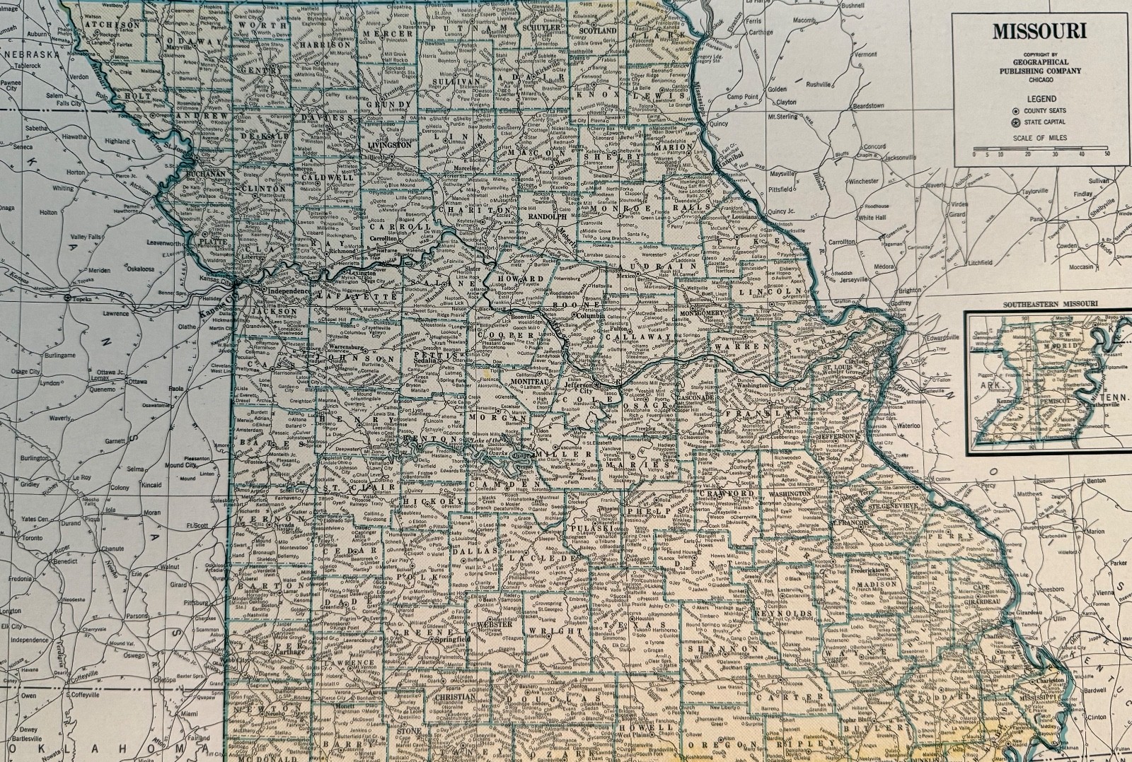 Vintage 1945 WORLD WAR 2 ERA MISSOURI MAP  Estate Sale Find