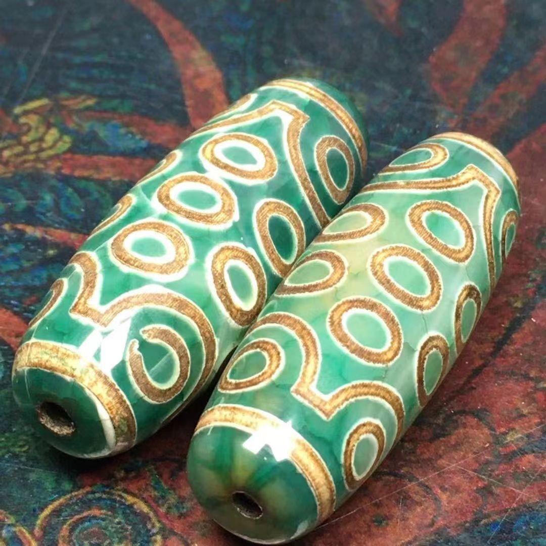 2PC Tibetan 21 Eye Dzi Beads Set  New Agate Raw Stone Loose Beads