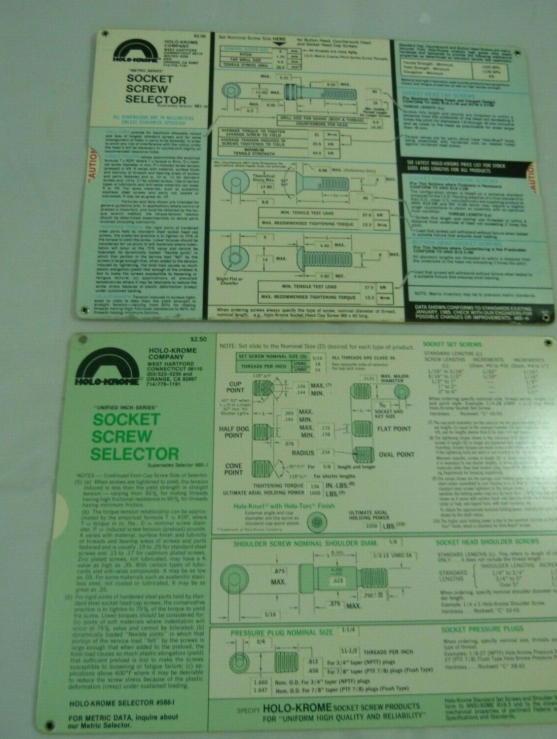 Vintage HOLO-KROME Socket Screw Selector TWO Shop Pocket Guide Manual Vintage HOLO-KROME Socket Screw Selector TWO Shop Pocket Guide Manual