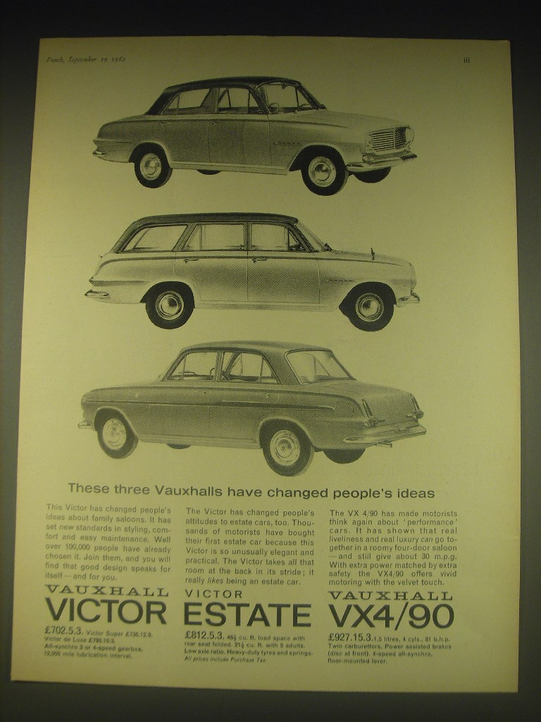 1962 Vauxhall Victor, Estate and VX4/90 Cars Advertisement