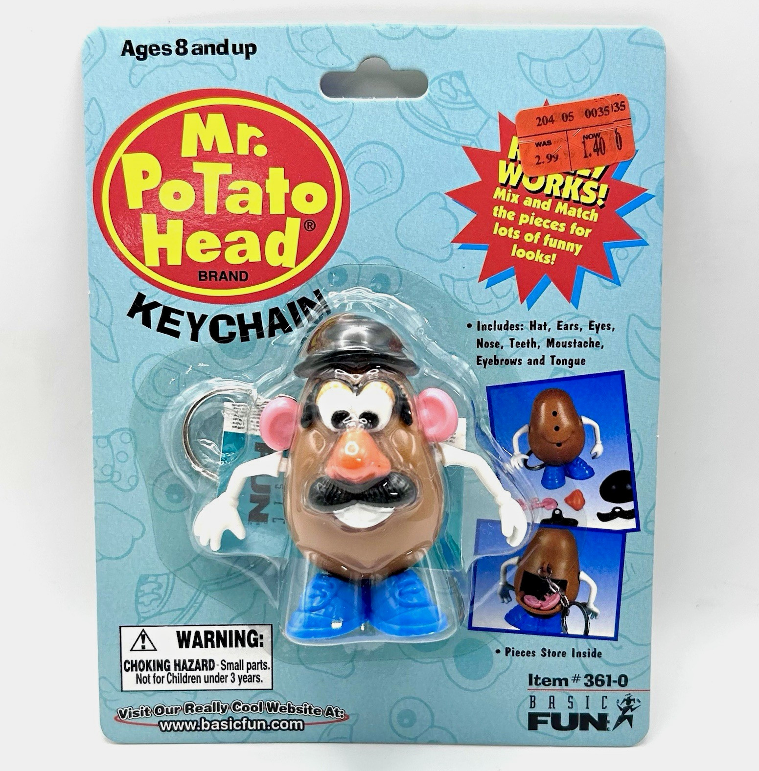 Vintage 90s Mr Potato Head Keychain Basic Fun Mini Toy Sealed NIP Price Sticker