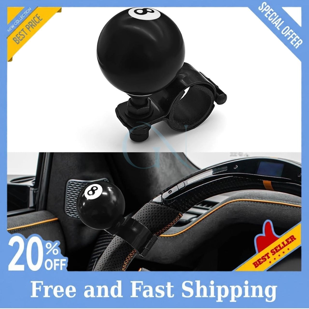 8 Ball Steering Wheel Knob Spinner, Suicide Knob, Heavy Car Turning Suicide Spin
