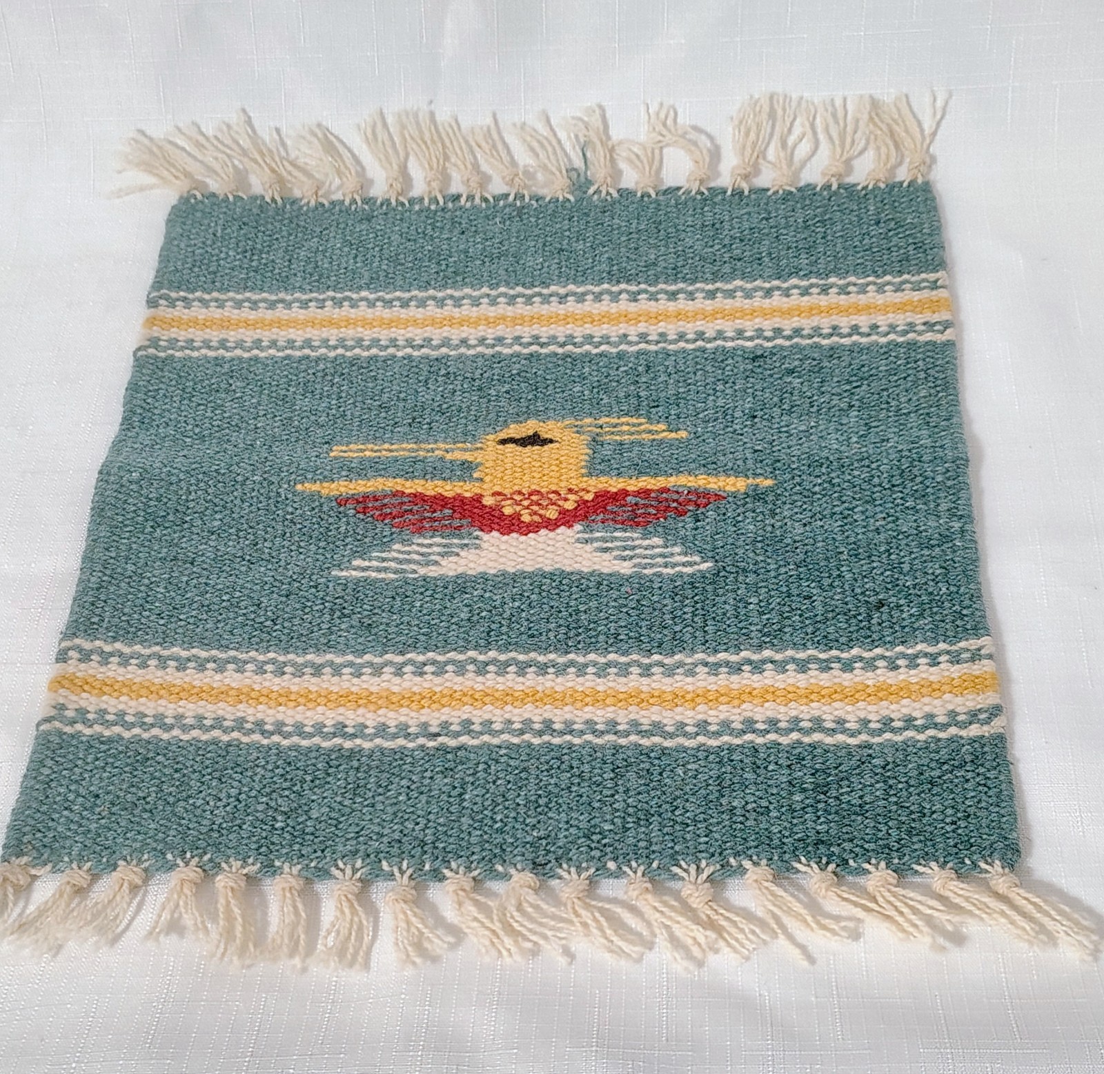 Brilliant Native American Thunder Bird Wool Tapestry Mat Handwoven 10\