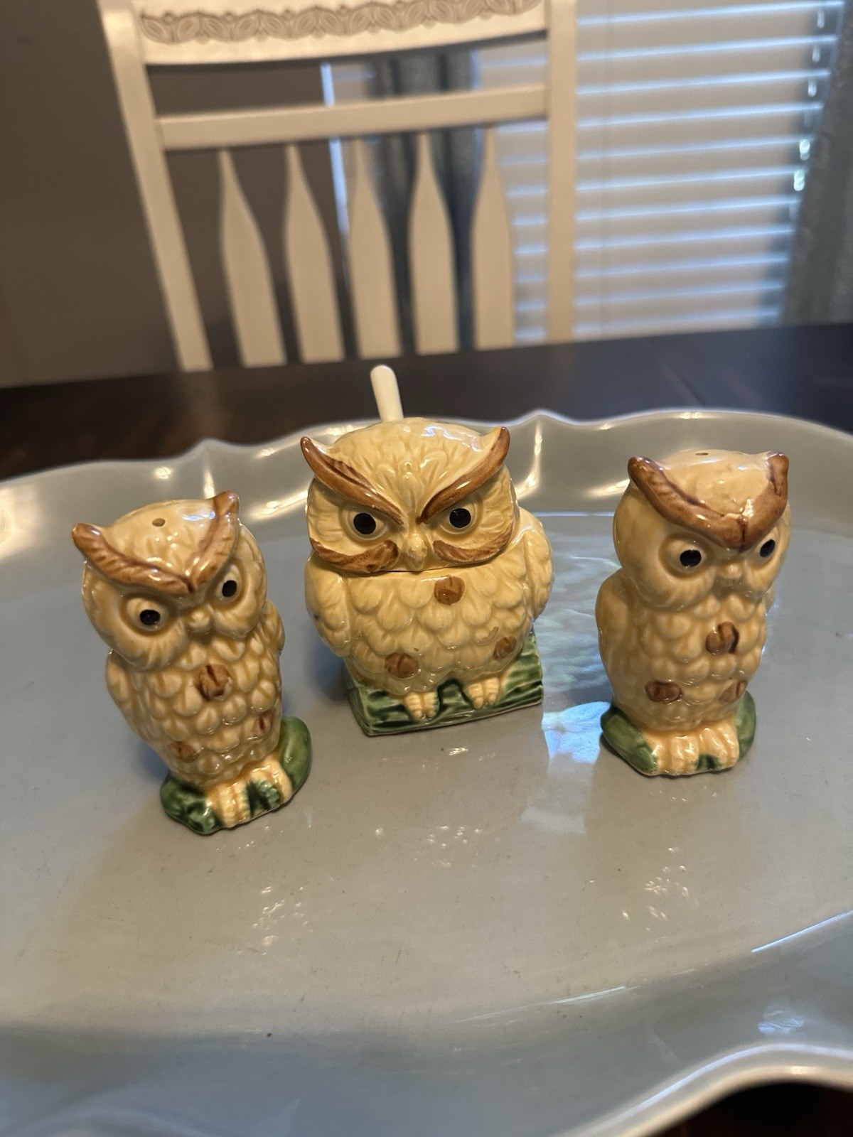 Vintage Ceramic Owl Salt & Pepper Shakers & Sugar Bowl – Made in Japan